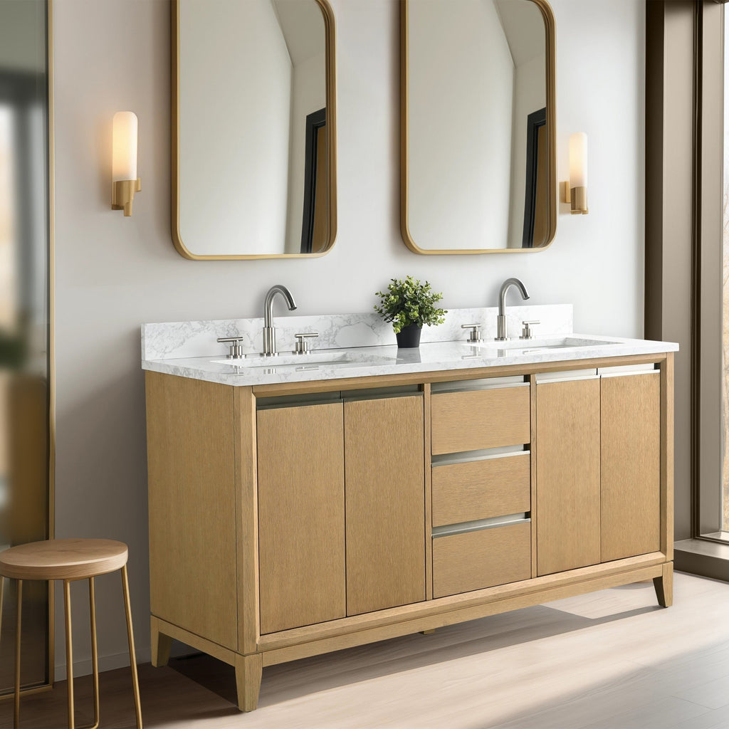 Meuble-lavabo de salle de bain Vanity Art avec lavabo en céramique et plateau en marbre reconstitué
