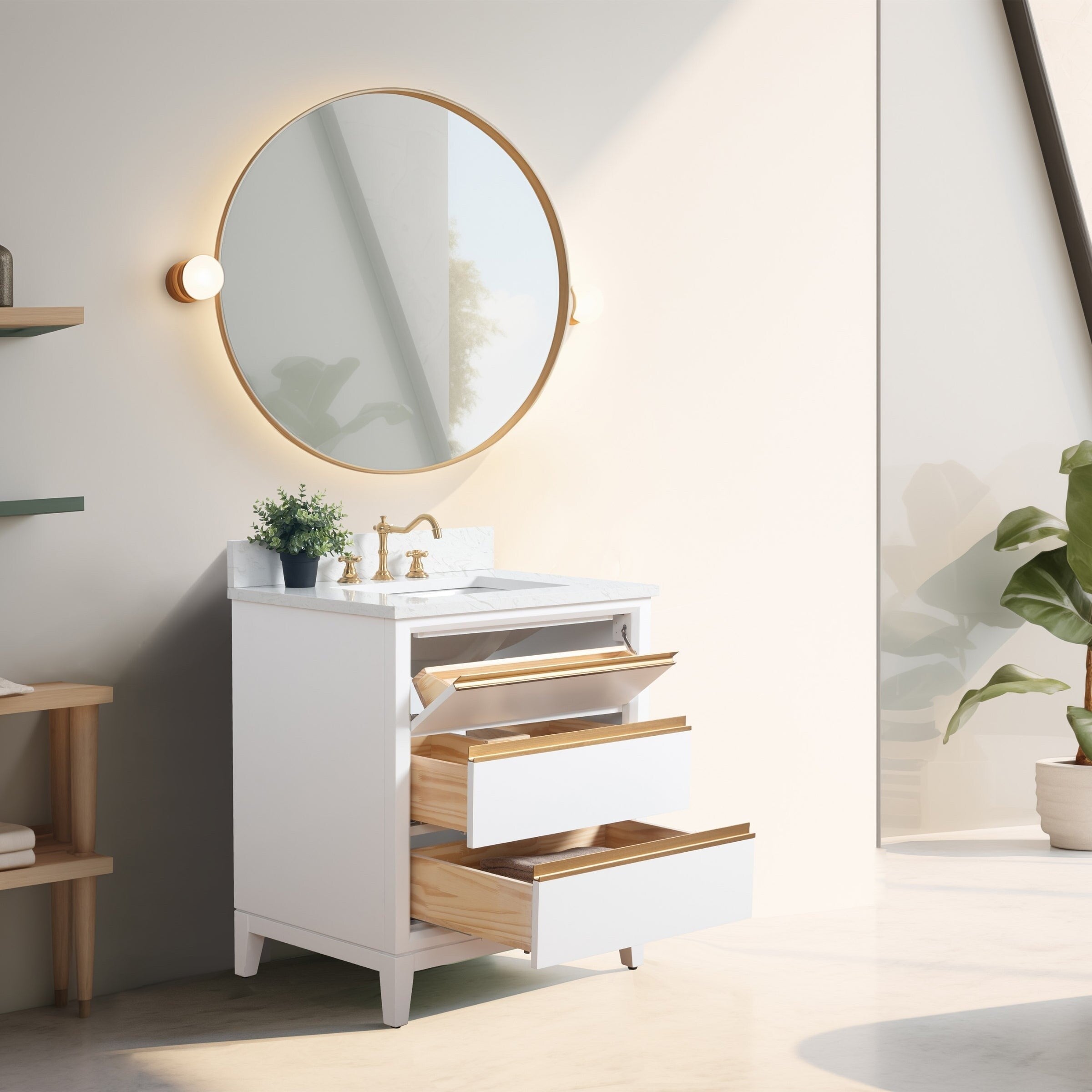 Meuble-lavabo de salle de bain Vanity Art avec lavabo en céramique et plateau en marbre reconstitué