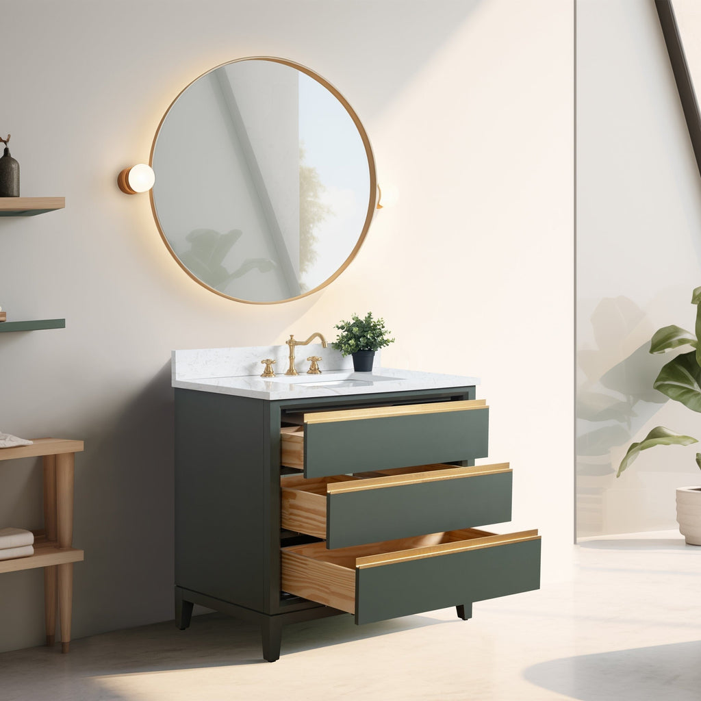 Meuble-lavabo de salle de bain Vanity Art avec lavabo en céramique et plateau en marbre reconstitué