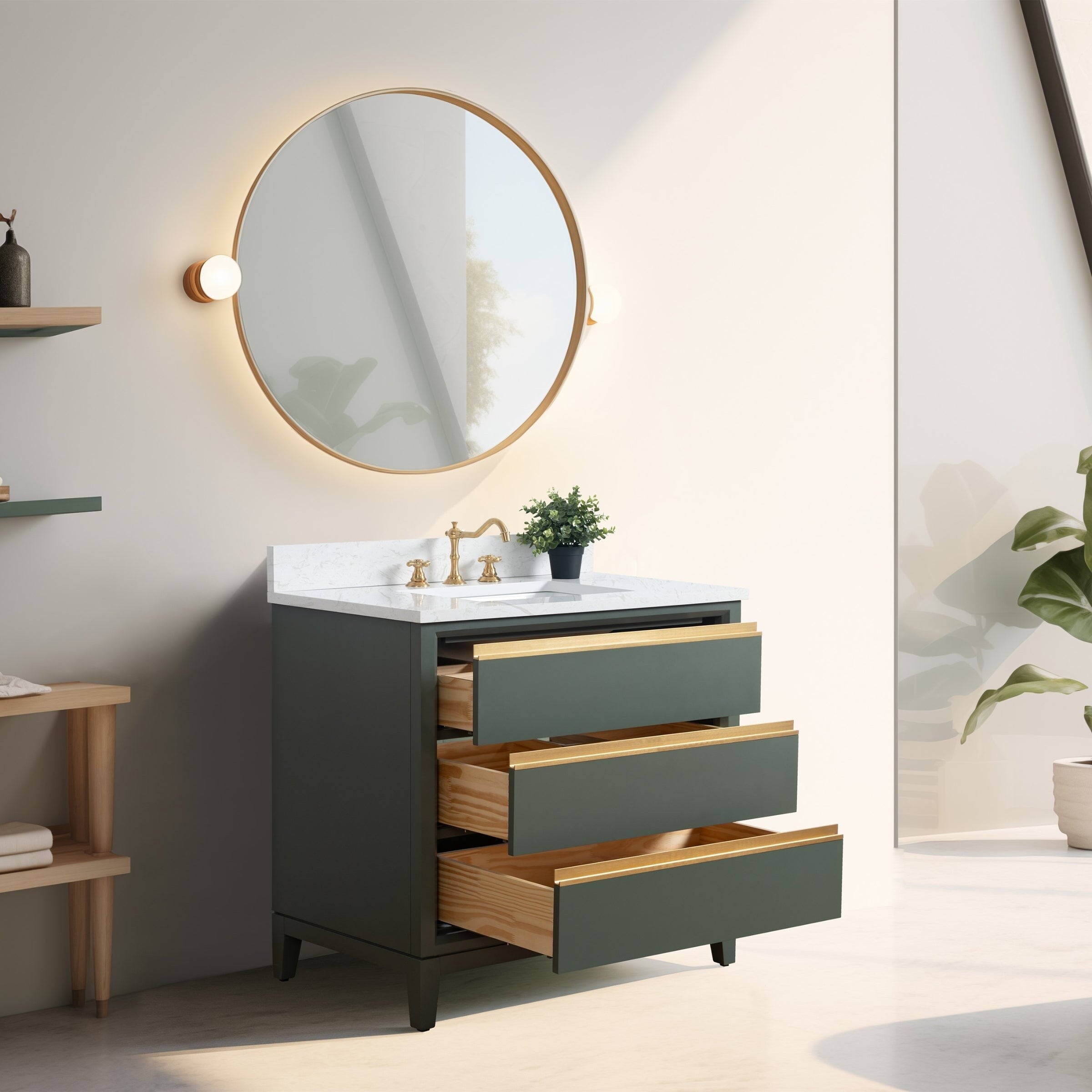 Meuble-lavabo de salle de bain Vanity Art avec lavabo en céramique et plateau en marbre reconstitué