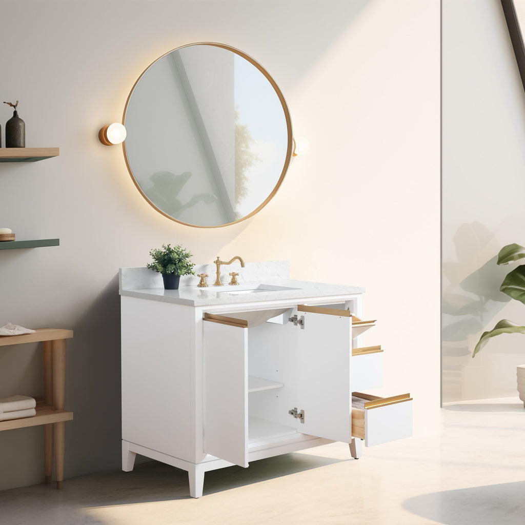 Meuble-lavabo de salle de bain Vanity Art avec lavabo en céramique et plateau en marbre reconstitué