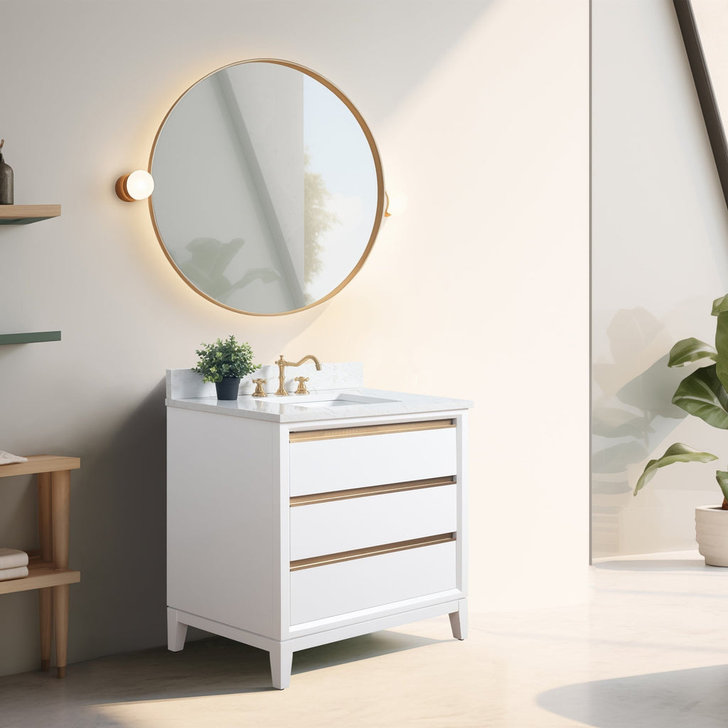 Meuble-lavabo de salle de bain Vanity Art avec lavabo en céramique et plateau en marbre reconstitué