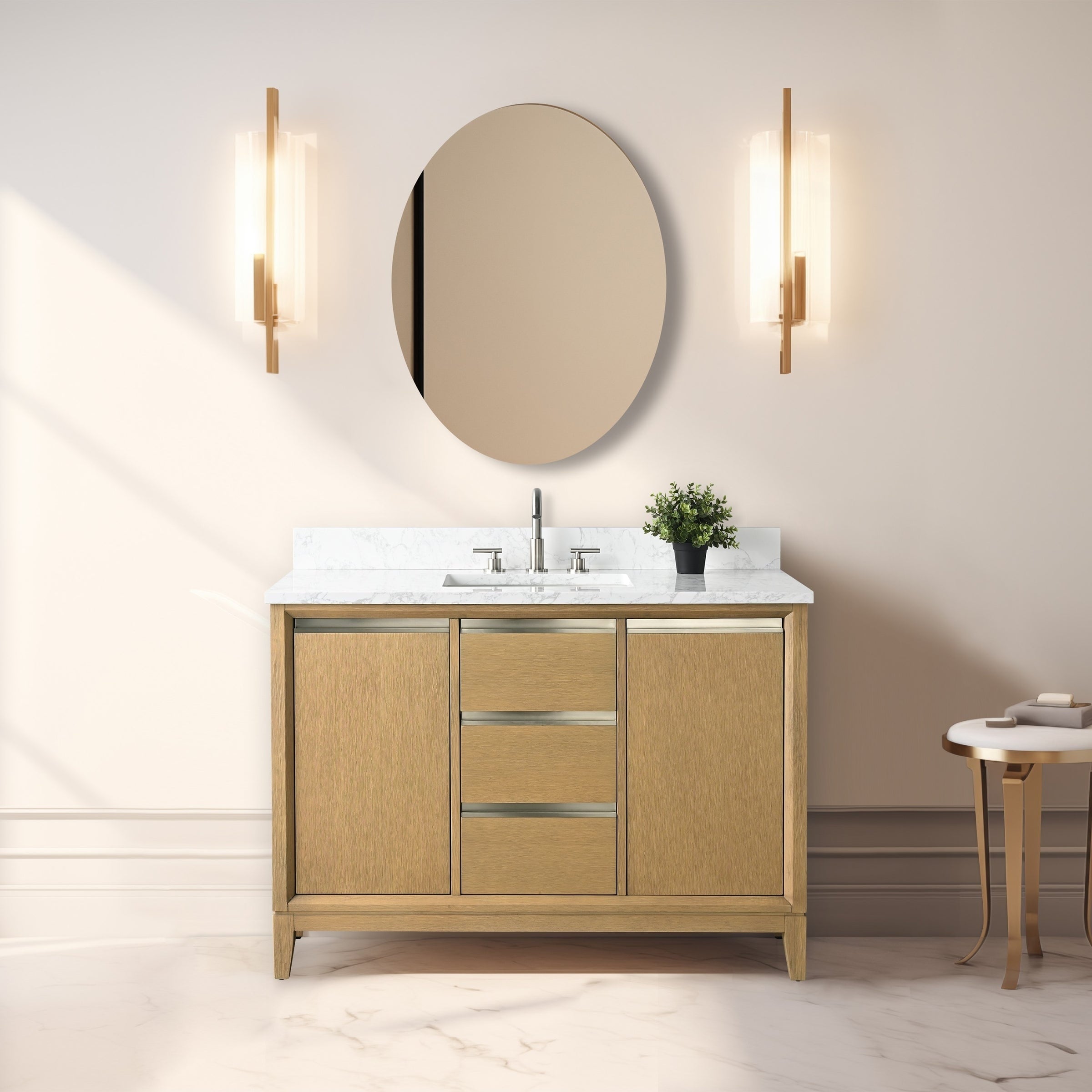 Meuble-lavabo de salle de bain Vanity Art avec lavabo en céramique et plateau en marbre reconstitué