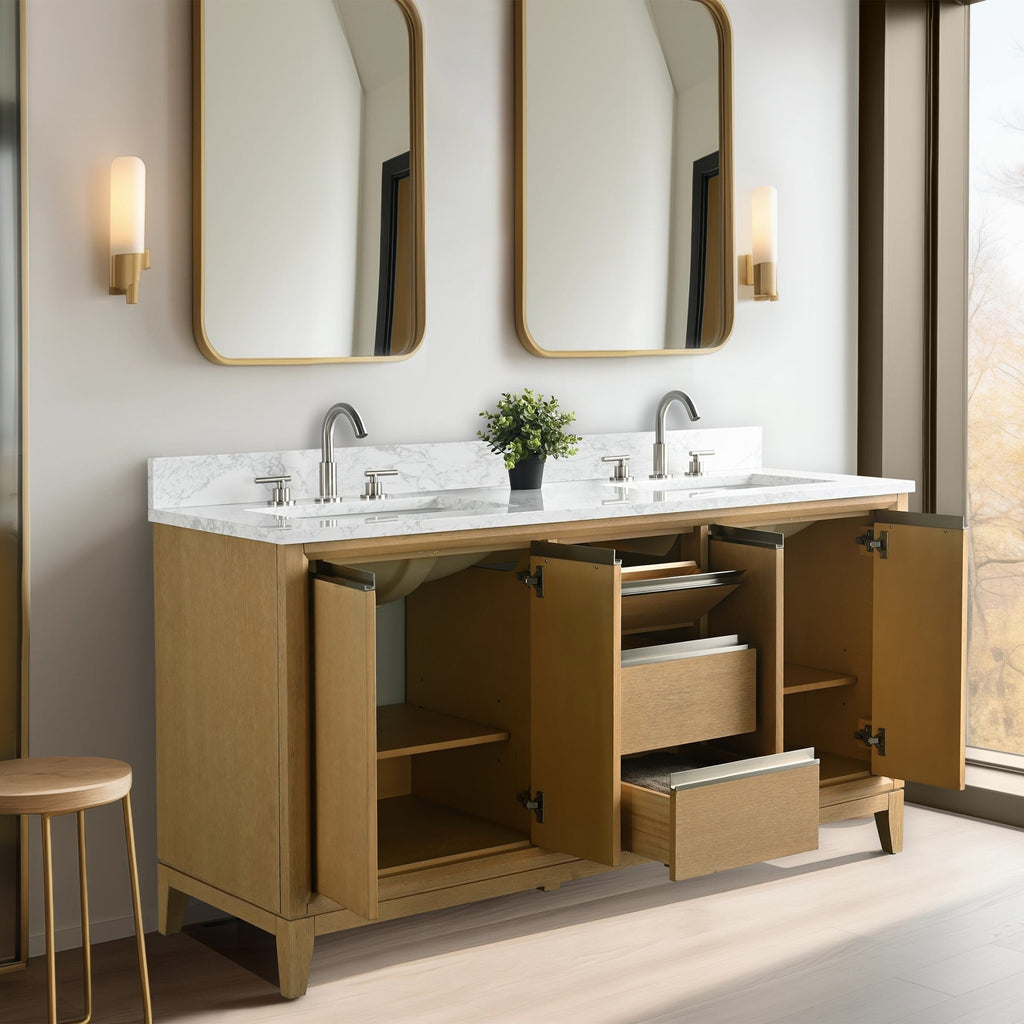 Meuble-lavabo de salle de bain Vanity Art avec lavabo en céramique et plateau en marbre reconstitué