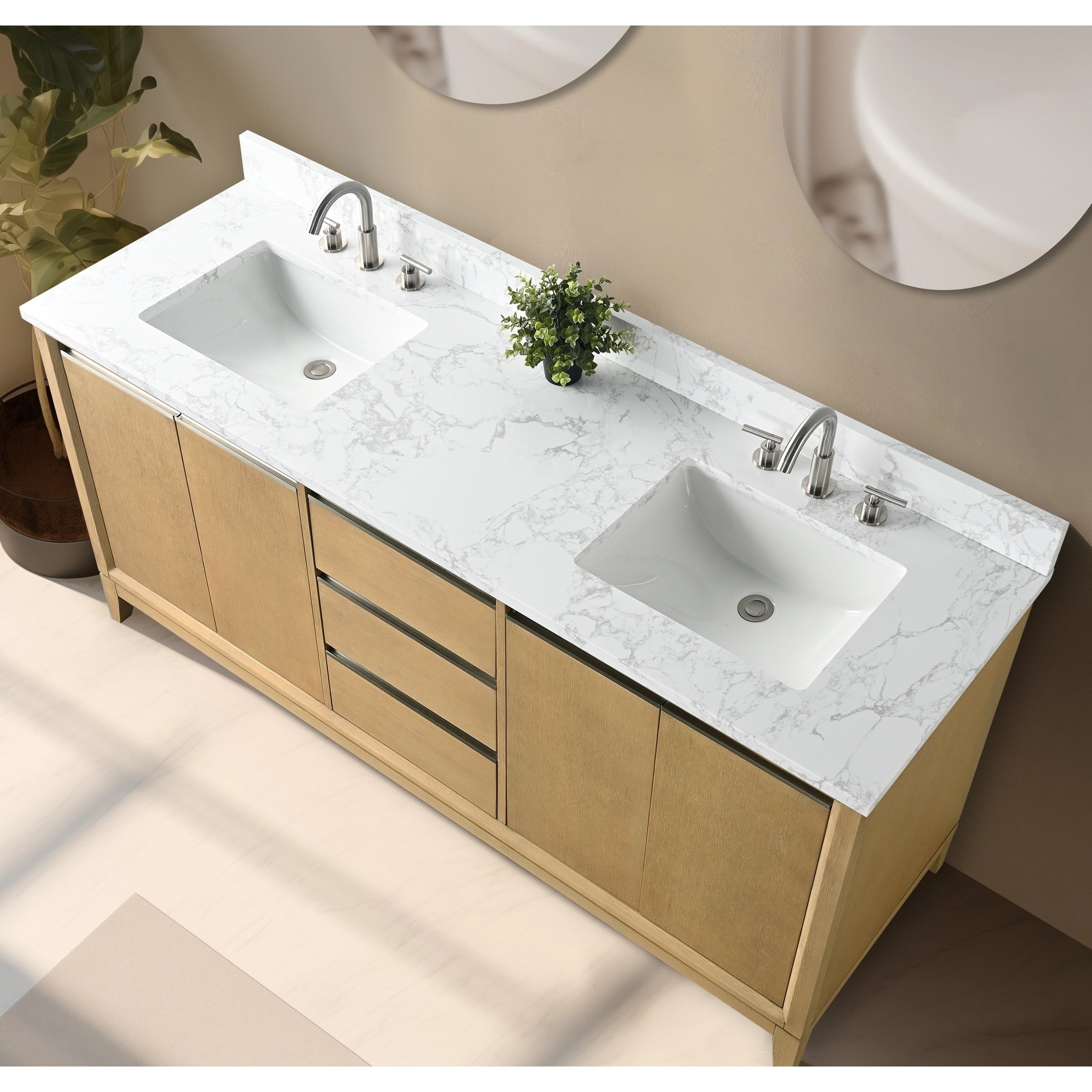 Meuble-lavabo de salle de bain Vanity Art avec lavabo en céramique et plateau en marbre reconstitué