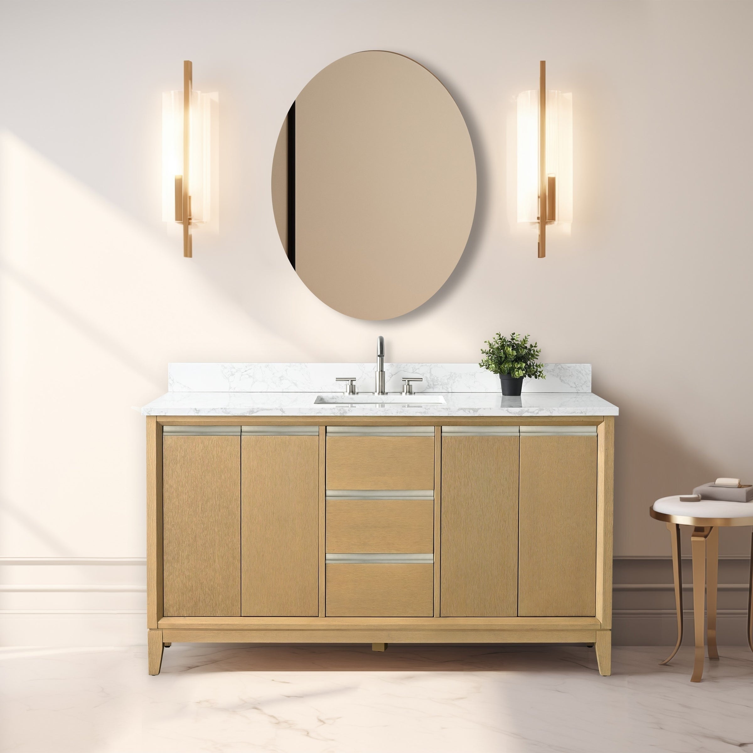 Meuble-lavabo de salle de bain Vanity Art avec lavabo en céramique et plateau en marbre reconstitué