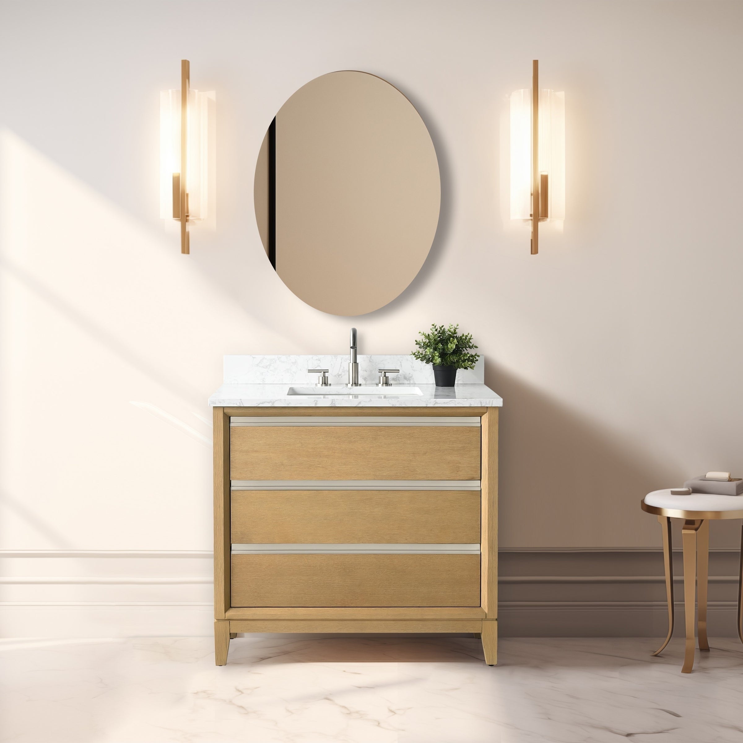 Meuble-lavabo de salle de bain Vanity Art avec lavabo en céramique et plateau en marbre reconstitué