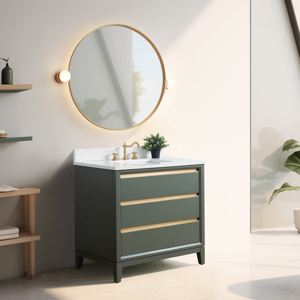 Meuble-lavabo de salle de bain Vanity Art avec lavabo en céramique et plateau en marbre reconstitué