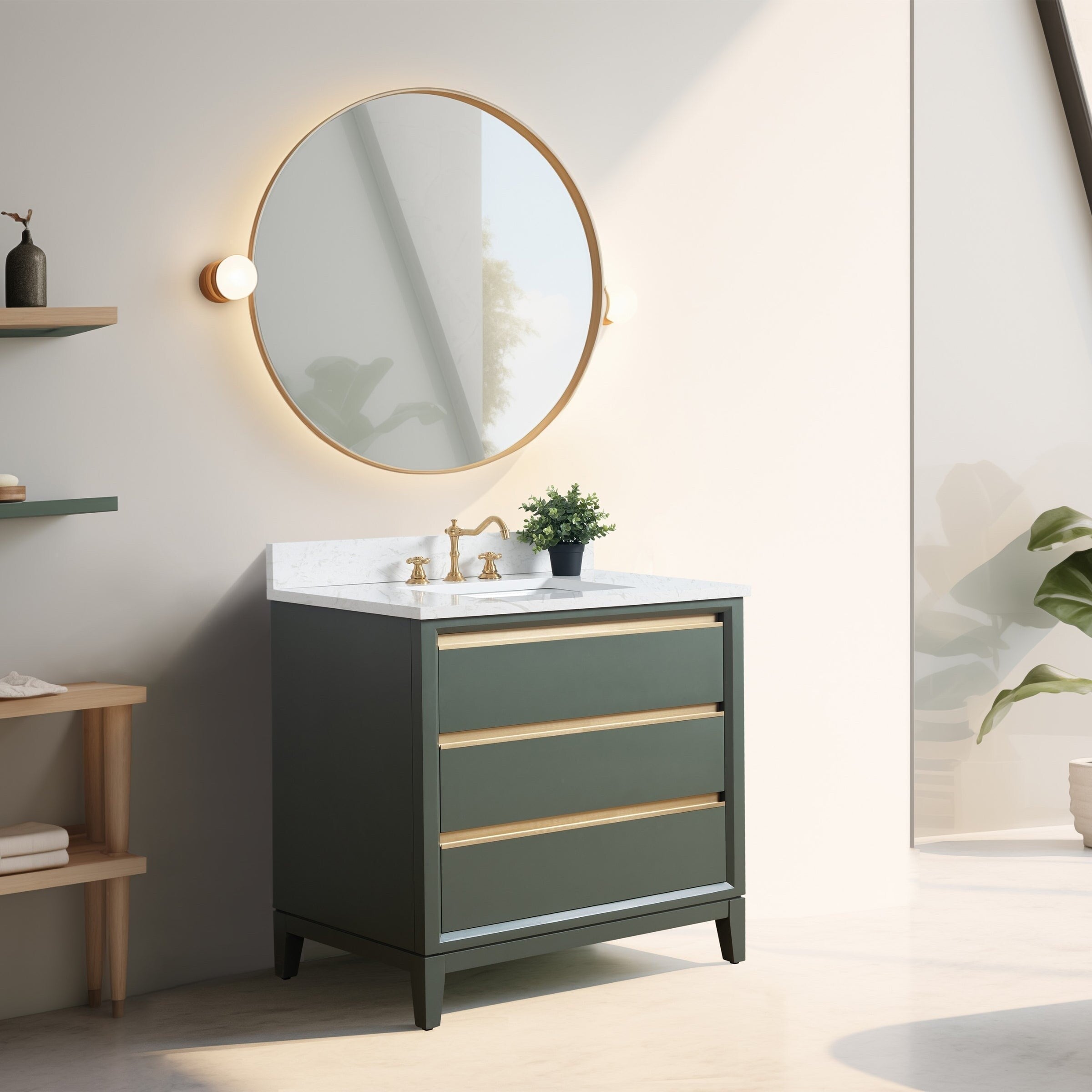 Meuble-lavabo de salle de bain Vanity Art avec lavabo en céramique et plateau en marbre reconstitué