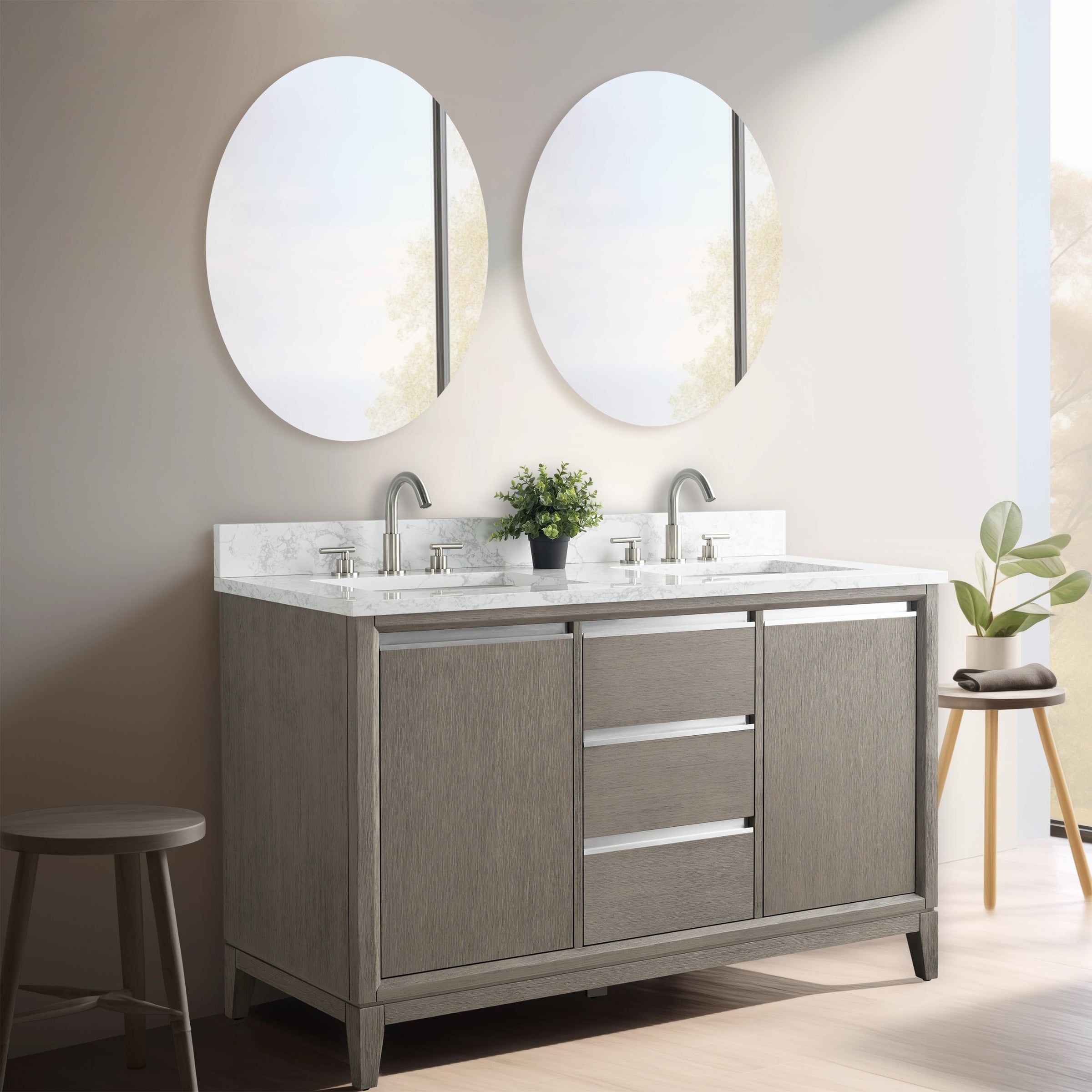 Meuble-lavabo de salle de bain Vanity Art avec lavabo en céramique et plateau en marbre reconstitué