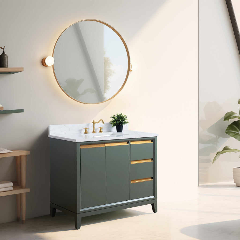 Meuble-lavabo de salle de bain Vanity Art avec lavabo en céramique et plateau en marbre reconstitué