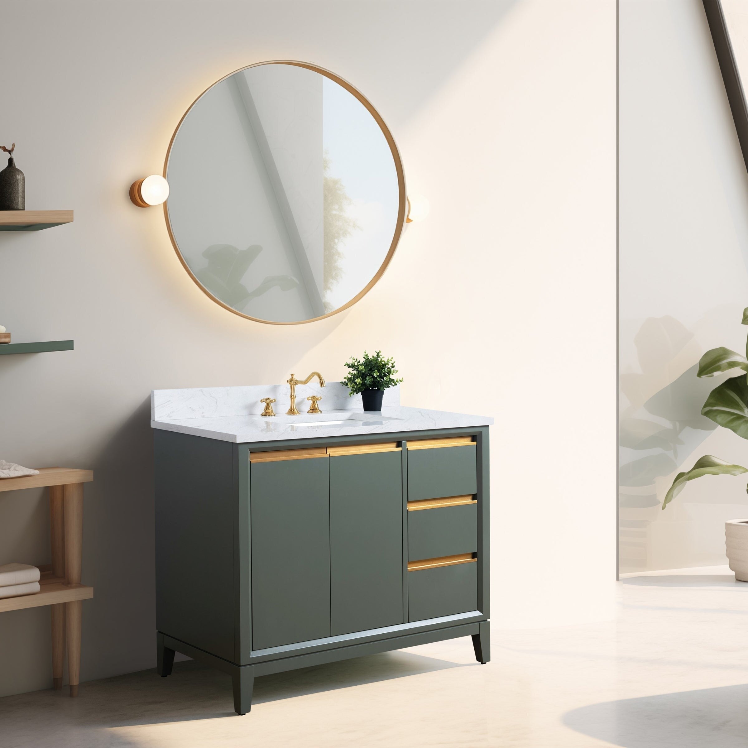 Meuble-lavabo de salle de bain Vanity Art avec lavabo en céramique et plateau en marbre reconstitué