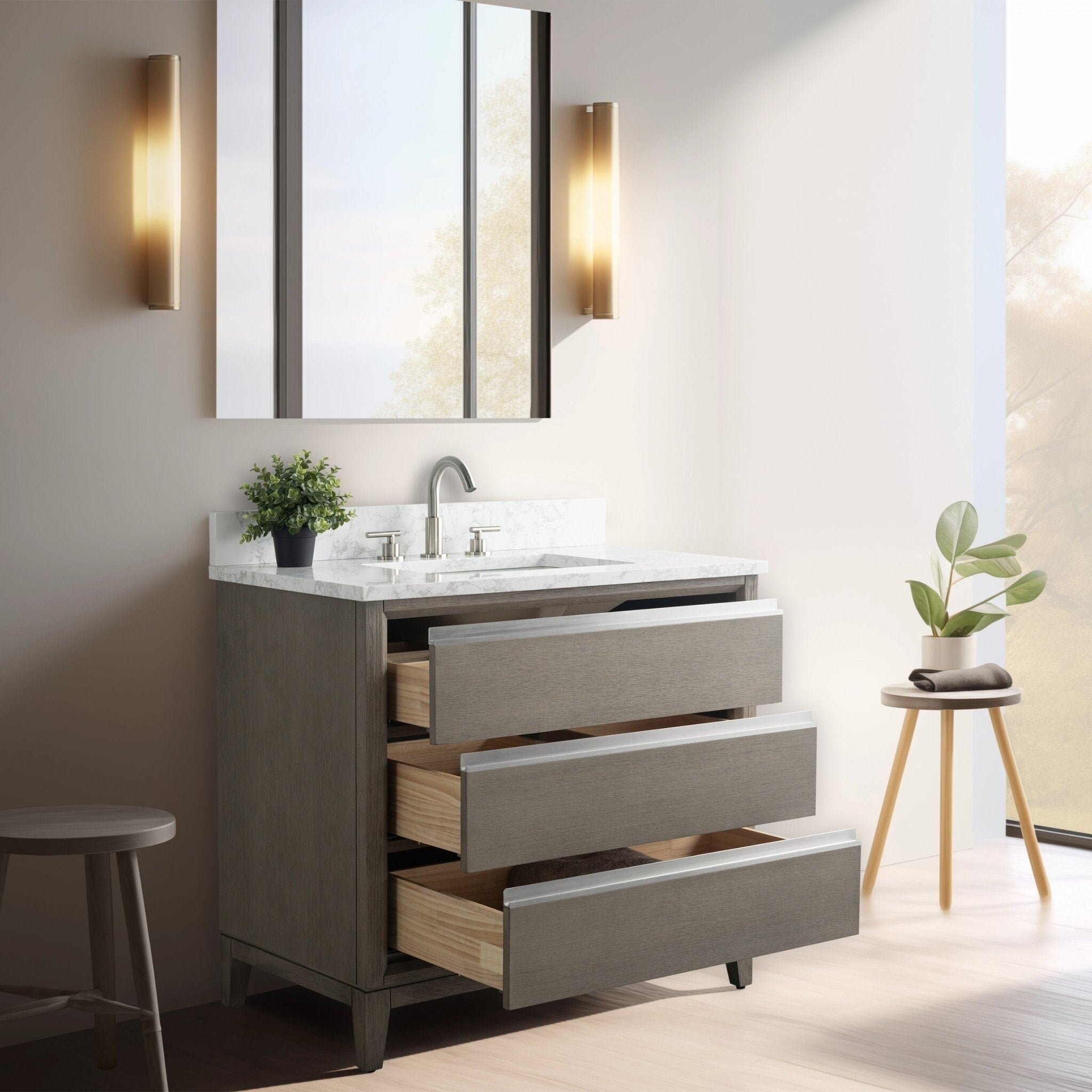 Meuble-lavabo de salle de bain Vanity Art avec lavabo en céramique et plateau en marbre reconstitué