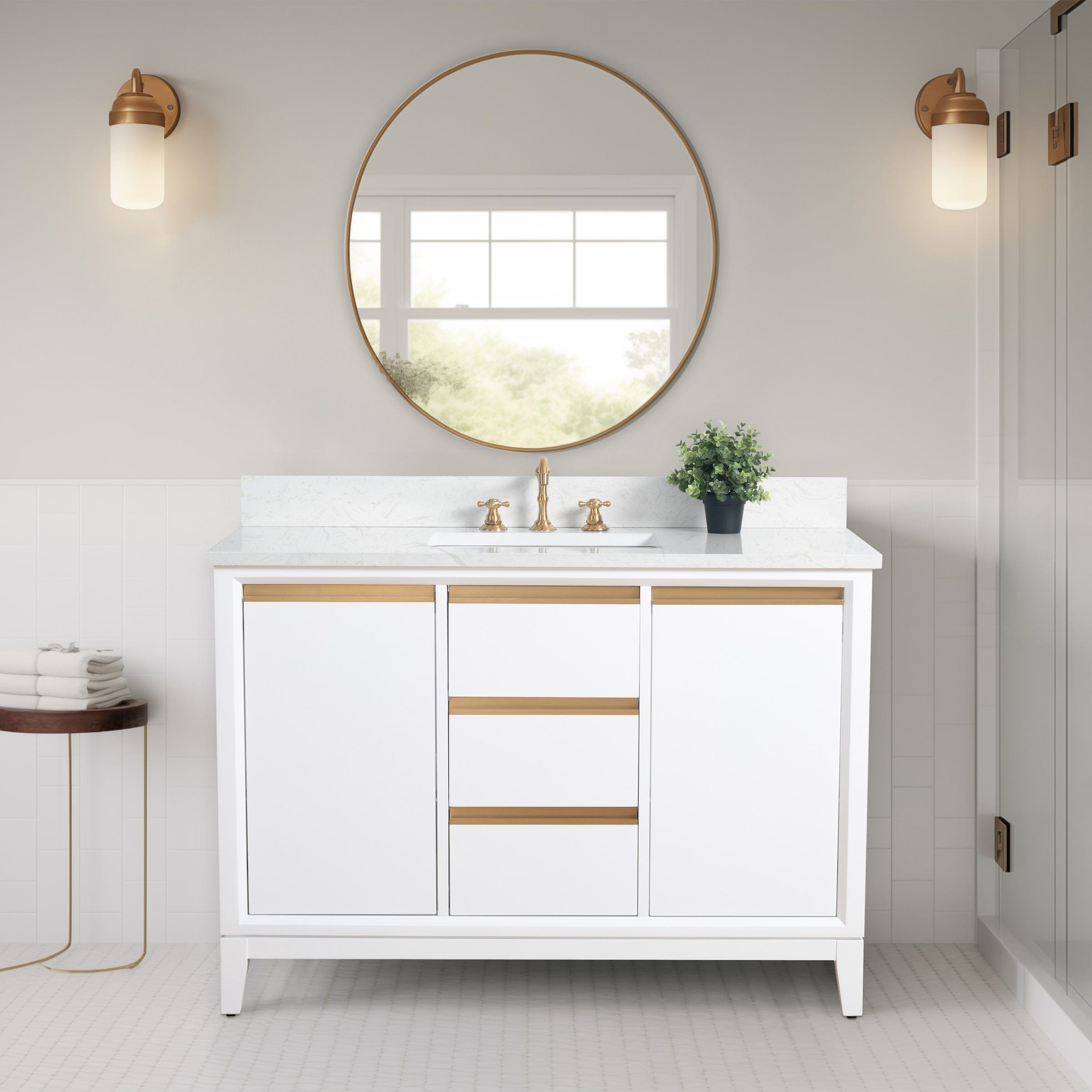 Meuble-lavabo de salle de bain Vanity Art avec lavabo en céramique et plateau en marbre reconstitué