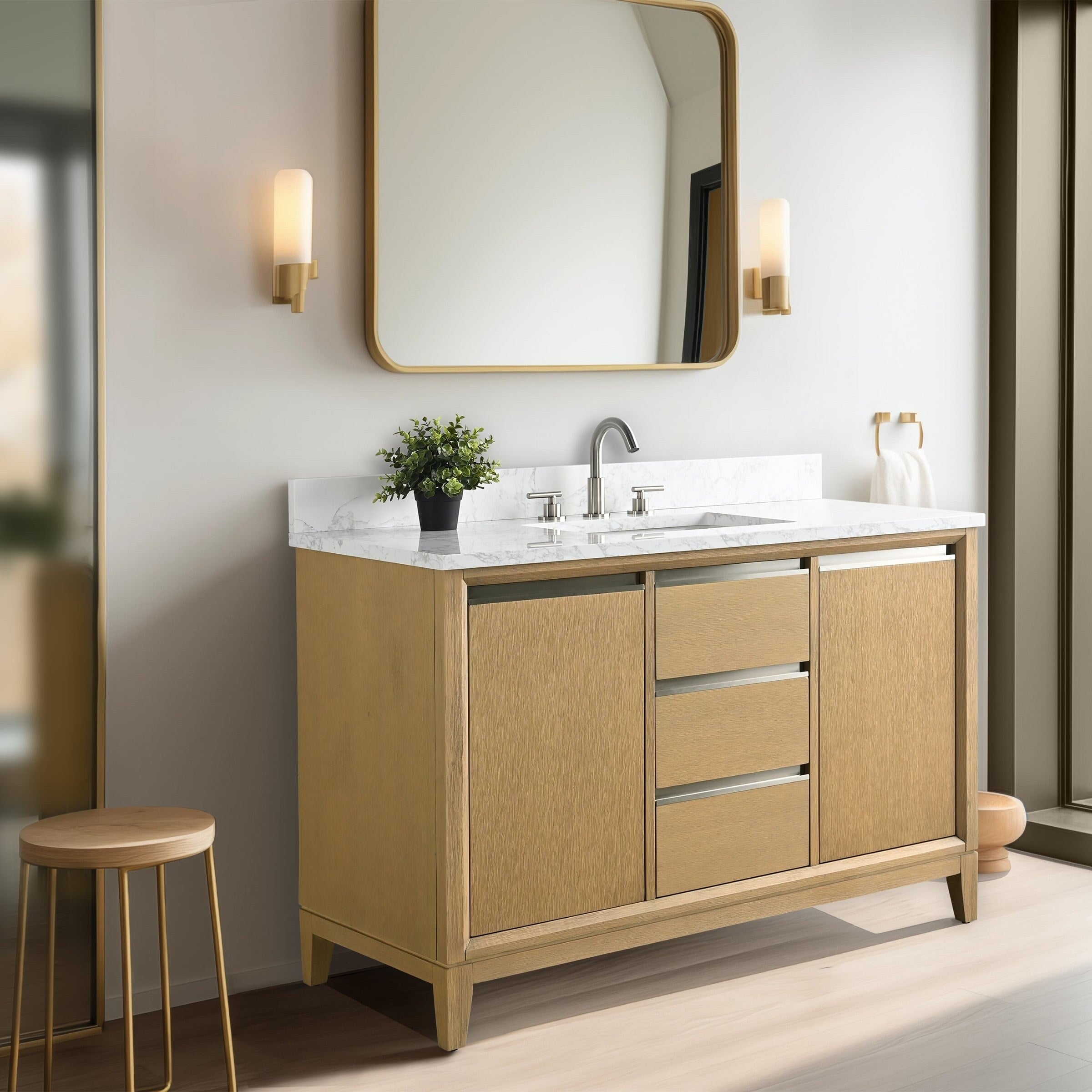 Meuble-lavabo de salle de bain Vanity Art avec lavabo en céramique et plateau en marbre reconstitué