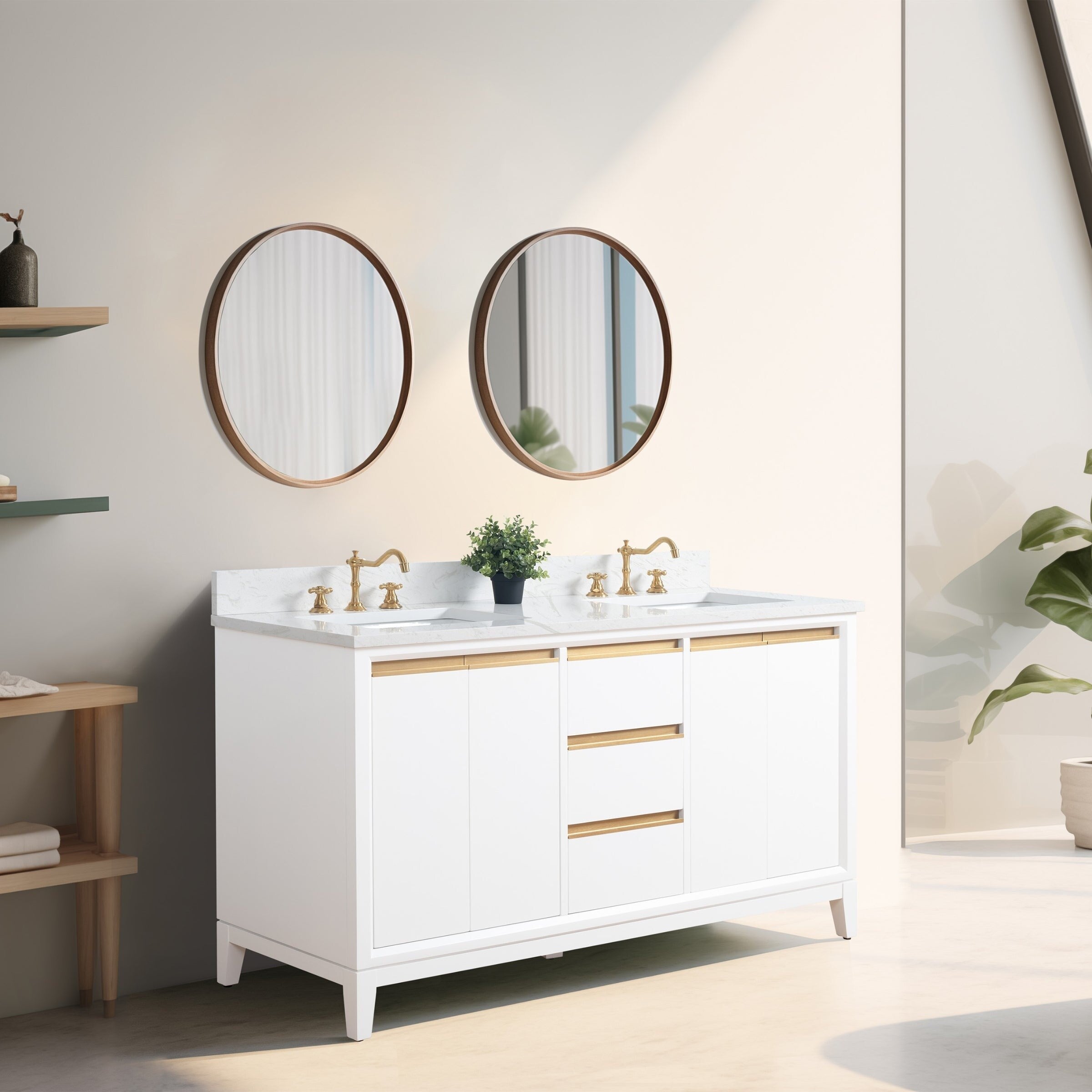 Meuble-lavabo de salle de bain Vanity Art avec lavabo en céramique et plateau en marbre reconstitué