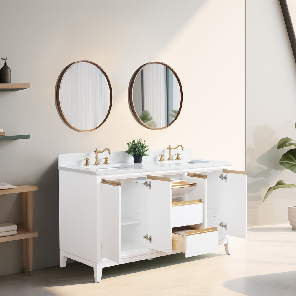 Meuble-lavabo de salle de bain Vanity Art avec lavabo en céramique et plateau en marbre reconstitué