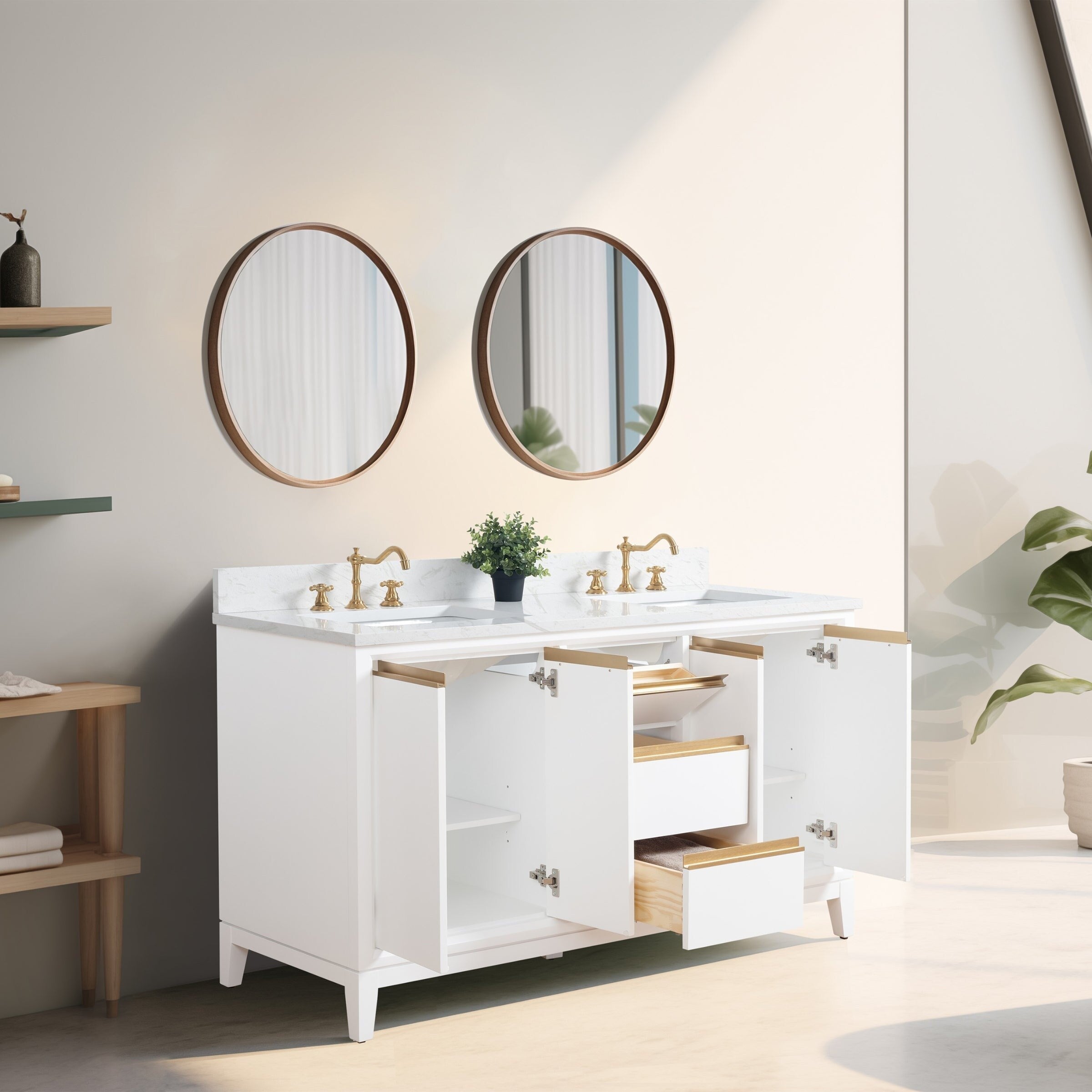 Meuble-lavabo de salle de bain Vanity Art avec lavabo en céramique et plateau en marbre reconstitué