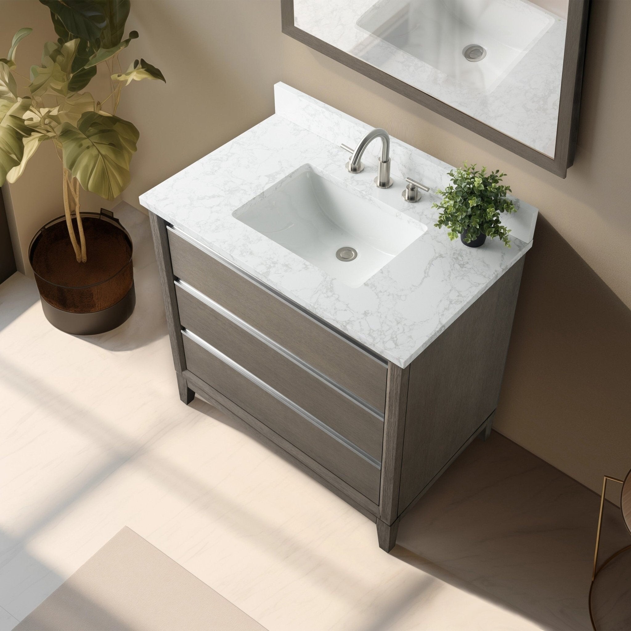 Meuble-lavabo de salle de bain Vanity Art avec lavabo en céramique et plateau en marbre reconstitué
