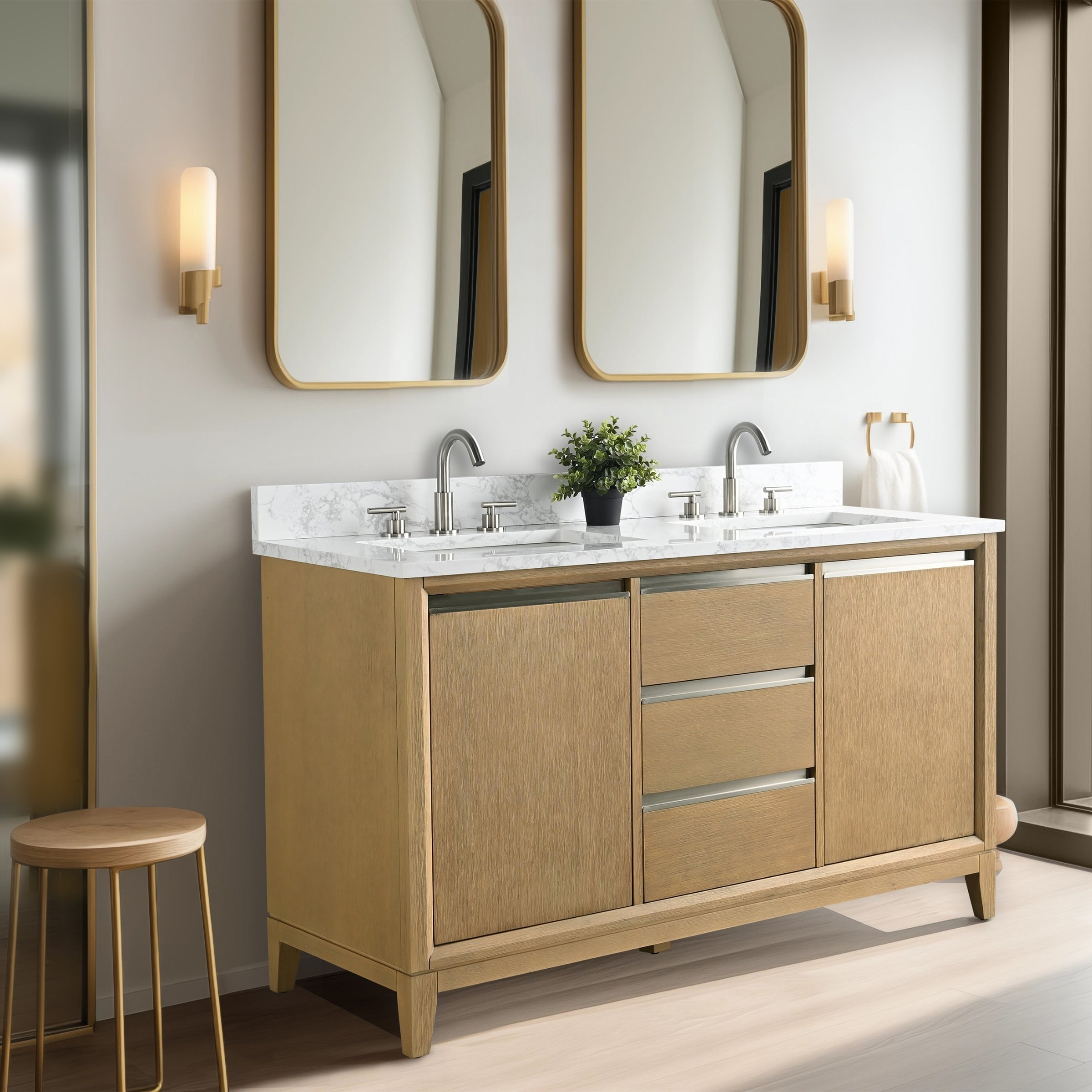 Meuble-lavabo de salle de bain Vanity Art avec lavabo en céramique et plateau en marbre reconstitué