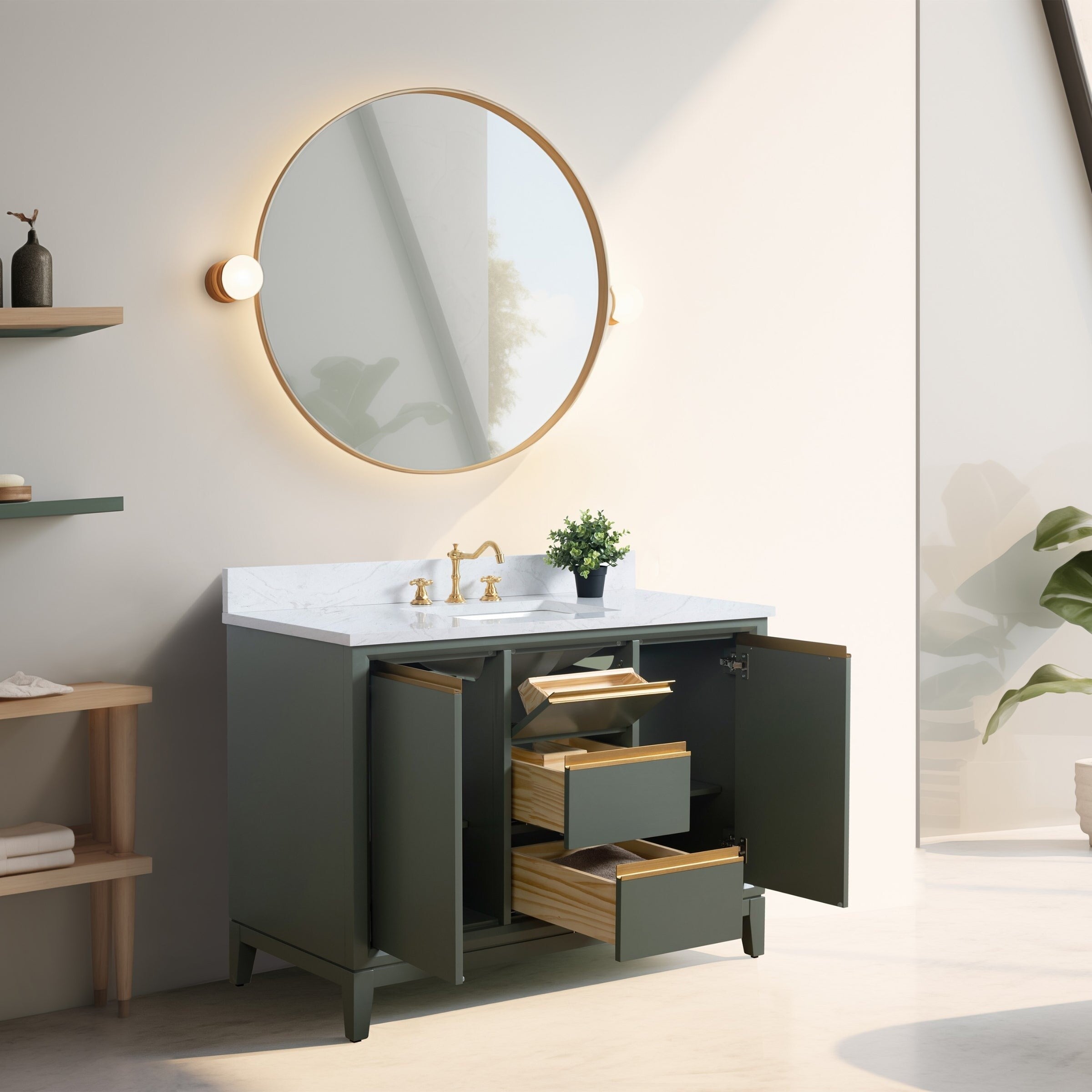 Meuble-lavabo de salle de bain Vanity Art avec lavabo en céramique et plateau en marbre reconstitué