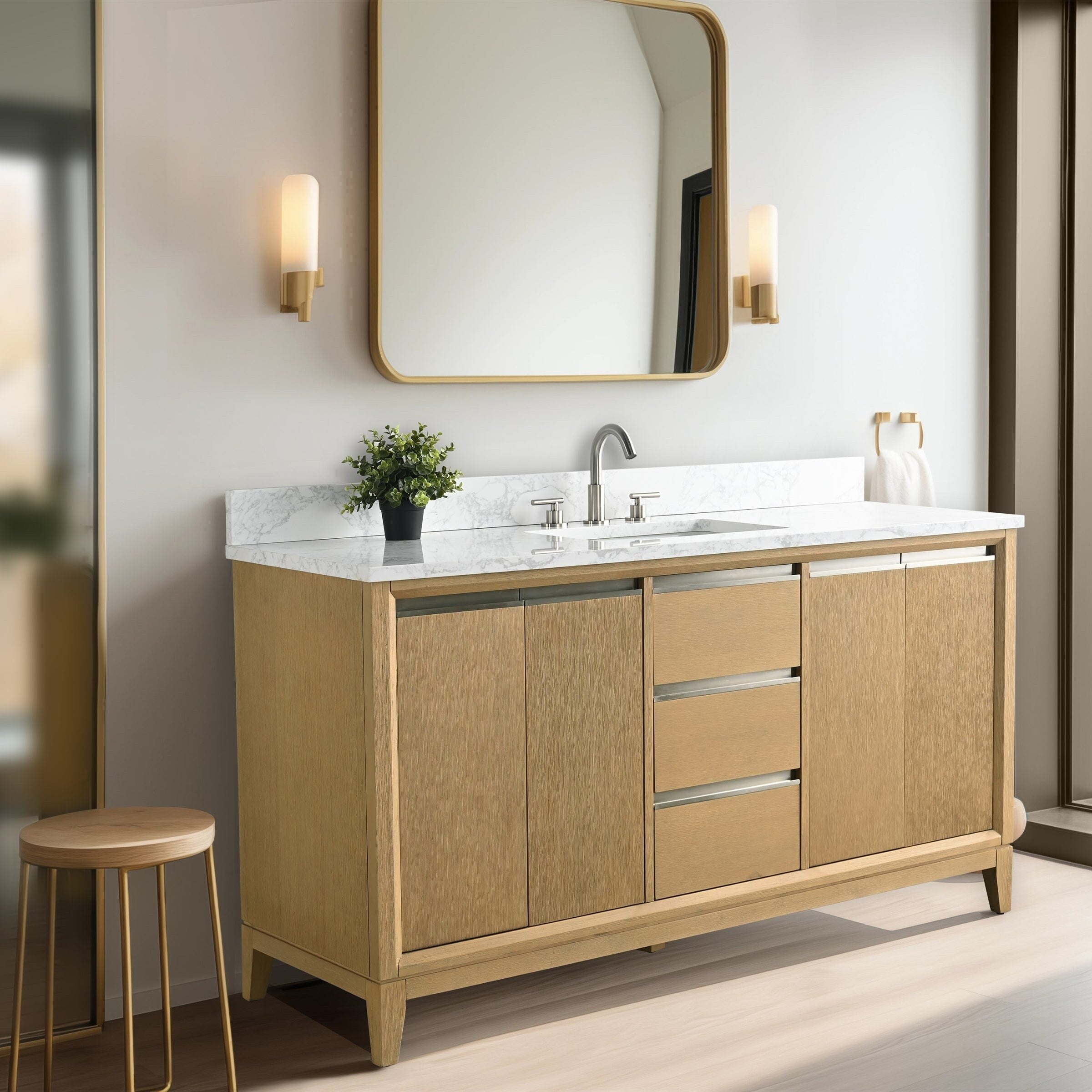 Meuble-lavabo de salle de bain Vanity Art avec lavabo en céramique et plateau en marbre reconstitué