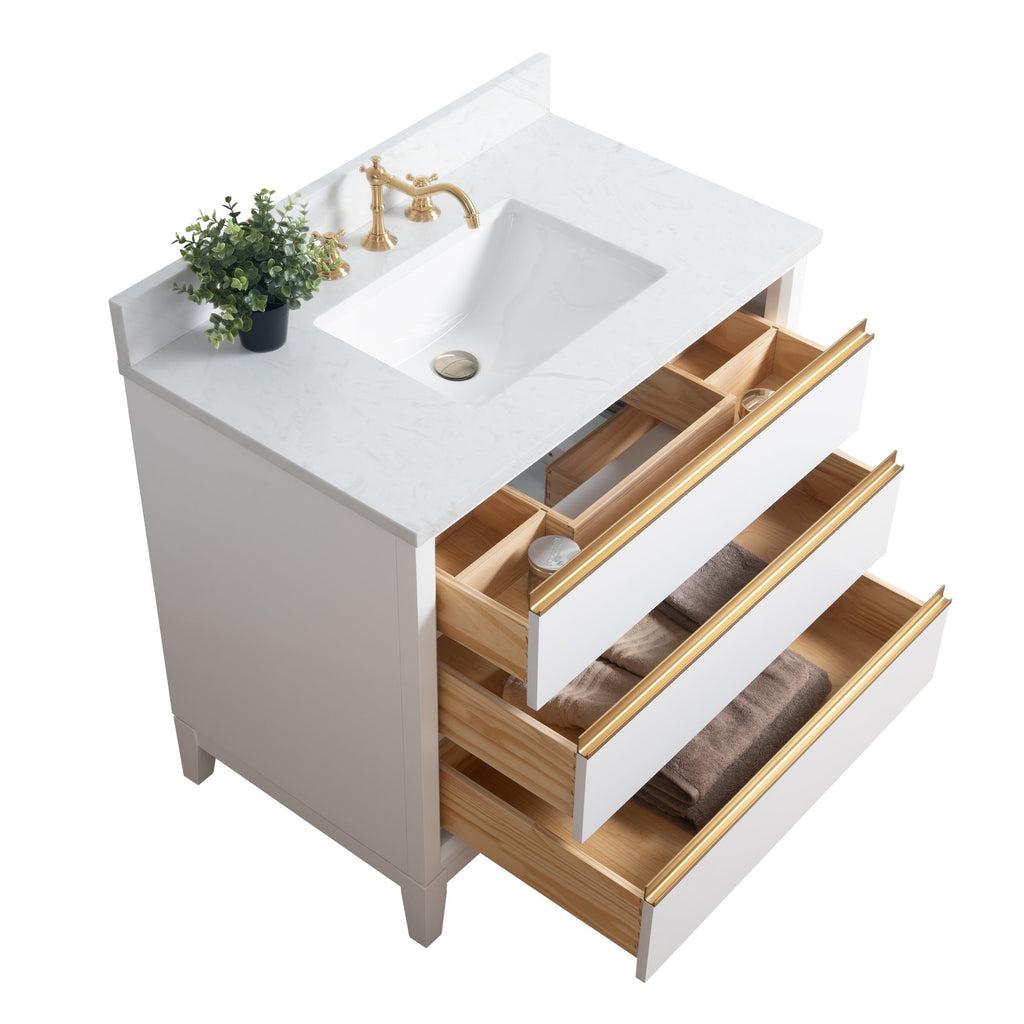 Meuble-lavabo de salle de bain Vanity Art avec lavabo en céramique et plateau en marbre reconstitué