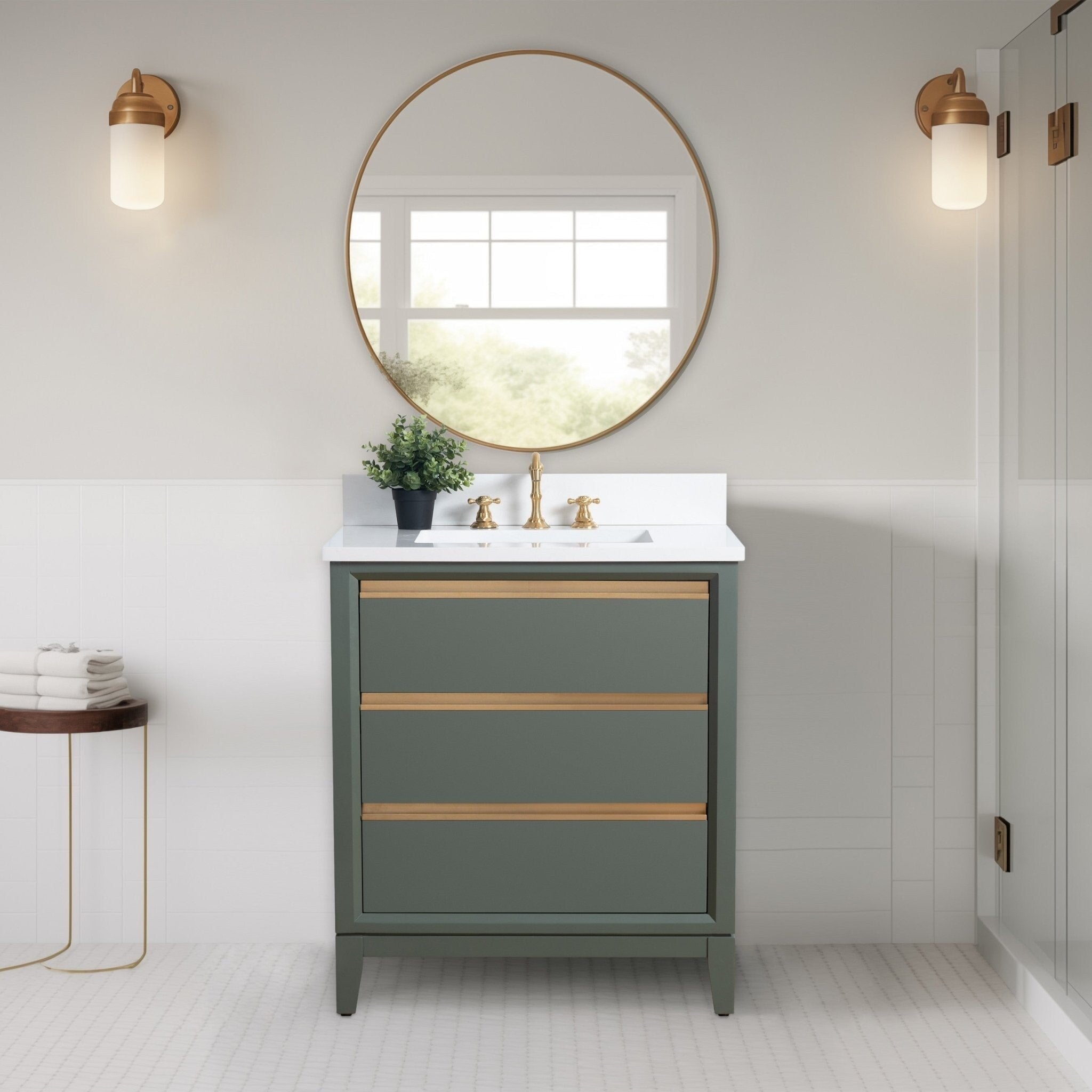 Meuble-lavabo de salle de bain Vanity Art avec lavabo en céramique et plateau en marbre reconstitué