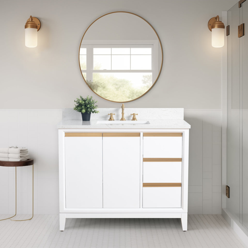 Meuble-lavabo de salle de bain Vanity Art avec lavabo en céramique et plateau en marbre reconstitué
