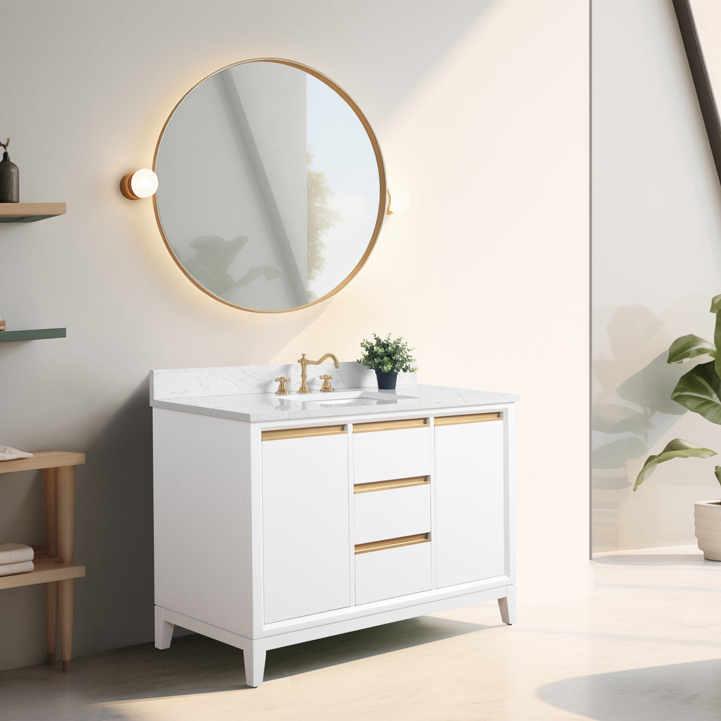 Meuble-lavabo de salle de bain Vanity Art avec lavabo en céramique et plateau en marbre reconstitué