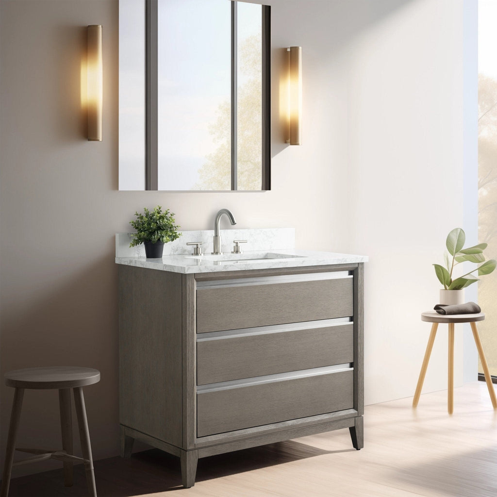 Meuble-lavabo de salle de bain Vanity Art avec lavabo en céramique et plateau en marbre reconstitué