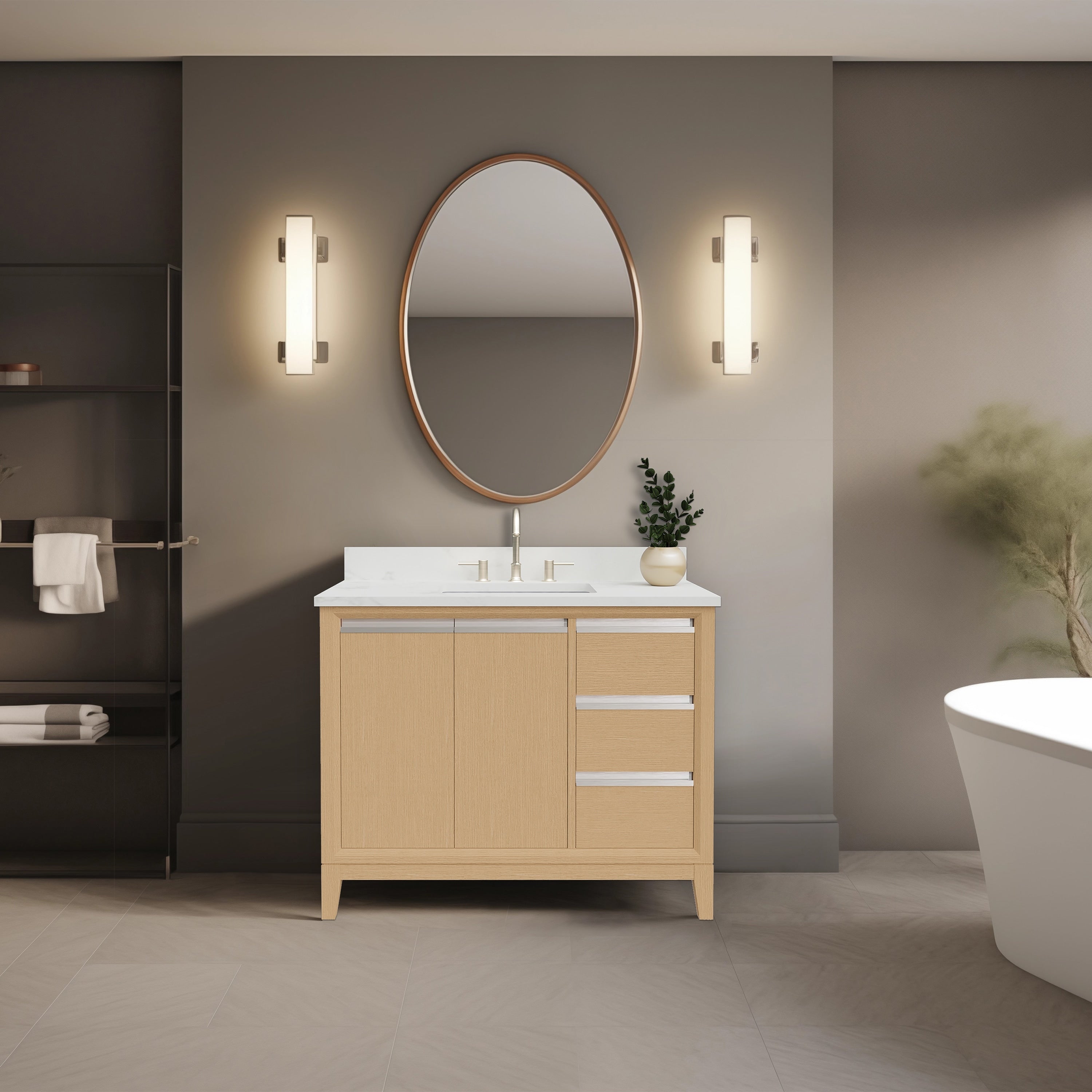 Meuble-lavabo de salle de bain Vanity Art avec lavabo en céramique et plateau en marbre reconstitué