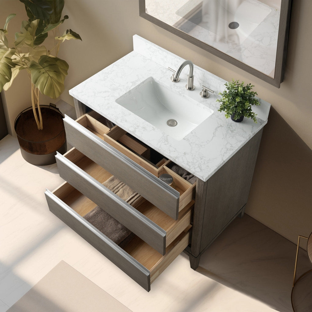Meuble-lavabo de salle de bain Vanity Art avec lavabo en céramique et plateau en marbre reconstitué