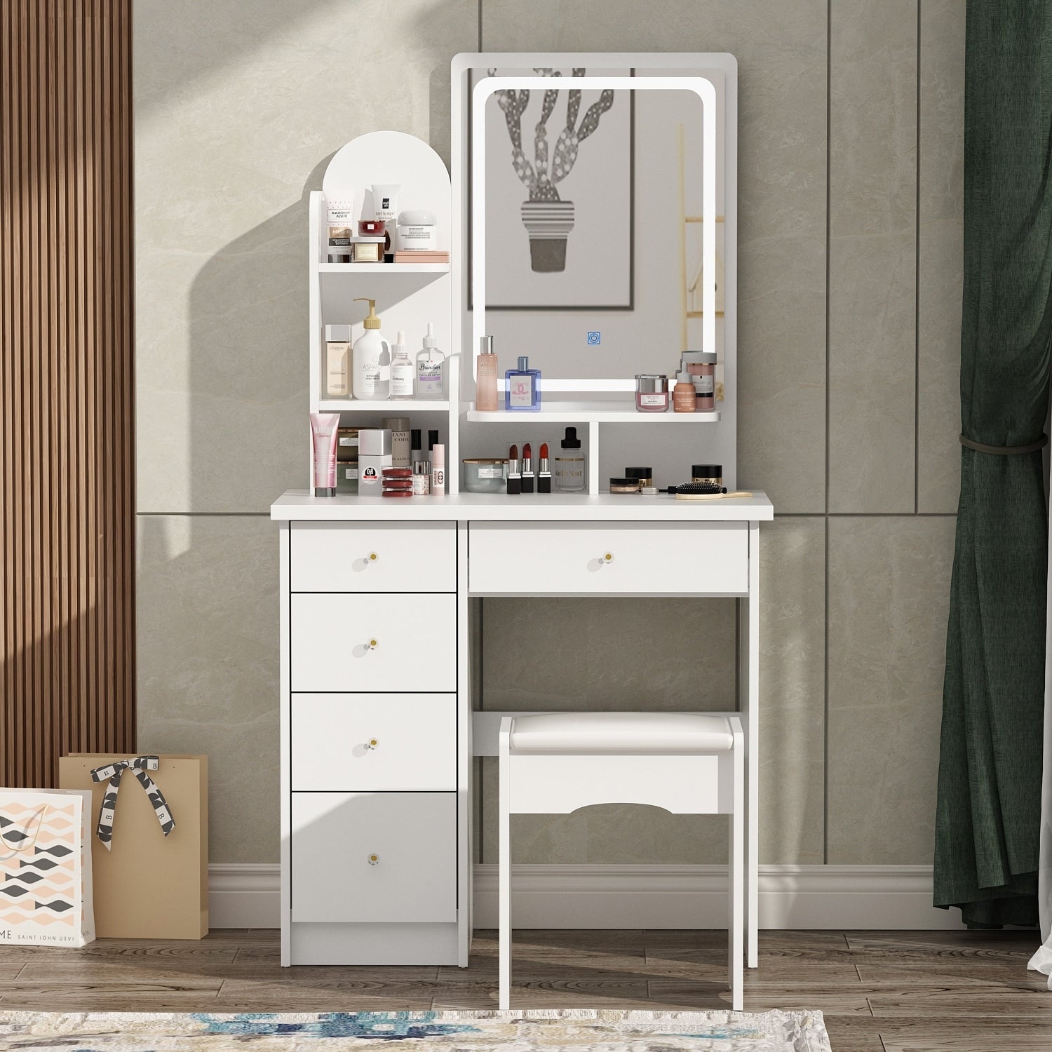 Ensemble de coiffeuse avec miroir et lampe, coiffeuse avec tabouret