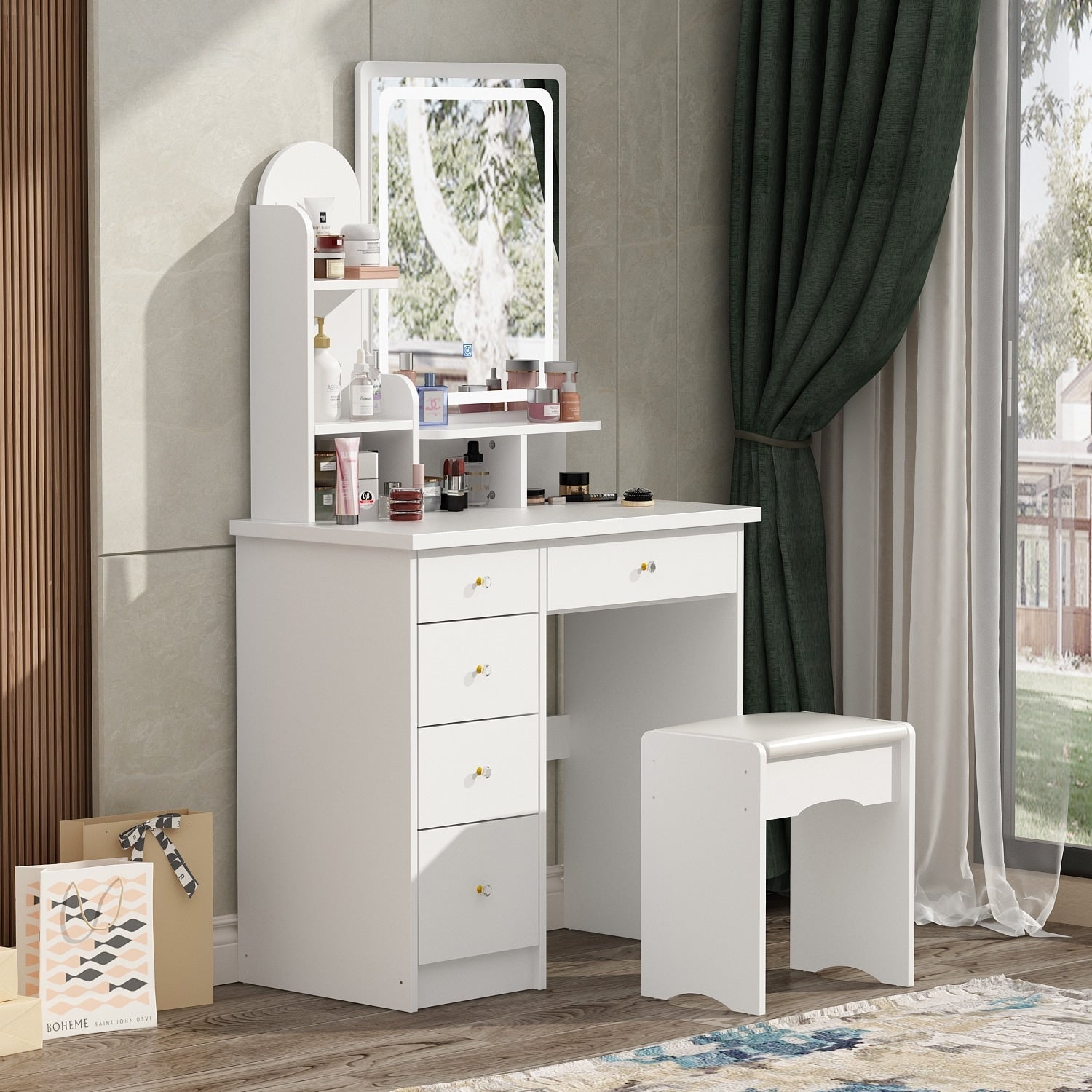 Ensemble de coiffeuse avec miroir et lampe, coiffeuse avec tabouret