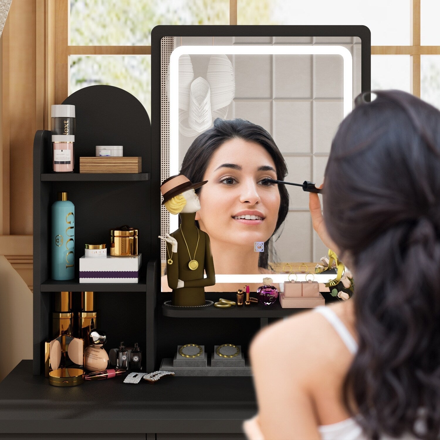 Ensemble de coiffeuse avec miroir et lampe, coiffeuse avec tabouret