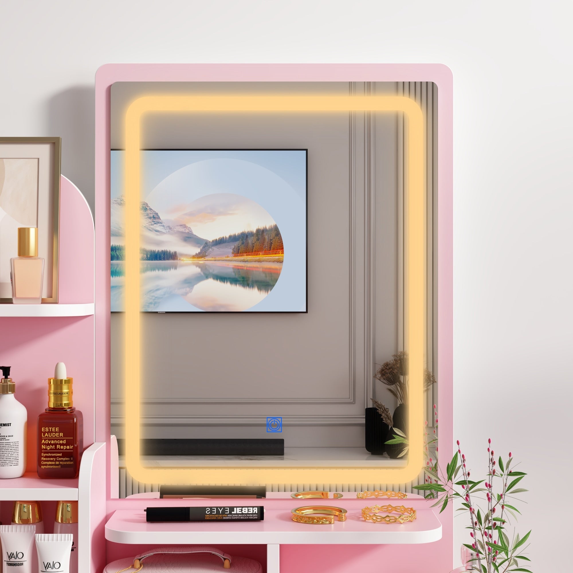 Ensemble de coiffeuse avec miroir et lampe, coiffeuse avec tabouret