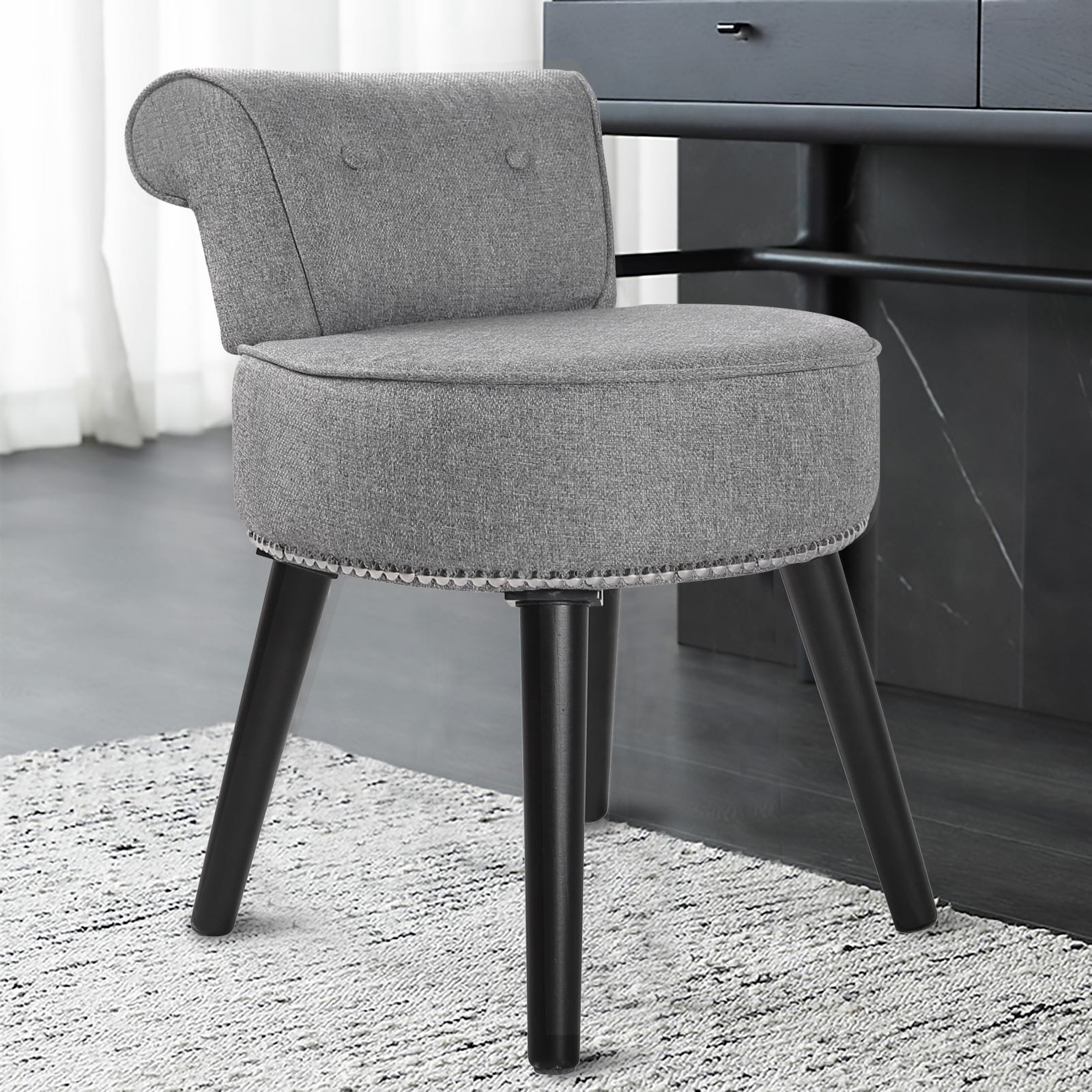 Tabouret de maquillage VEIKOUS avec dossier bas et pieds en bois - 17,3 x 15,7 x 25,1