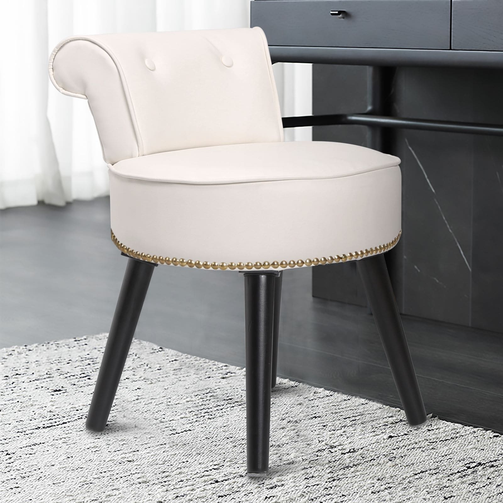 Tabouret de maquillage VEIKOUS avec dossier bas et pieds en bois - 17,3 x 15,7 x 25,1