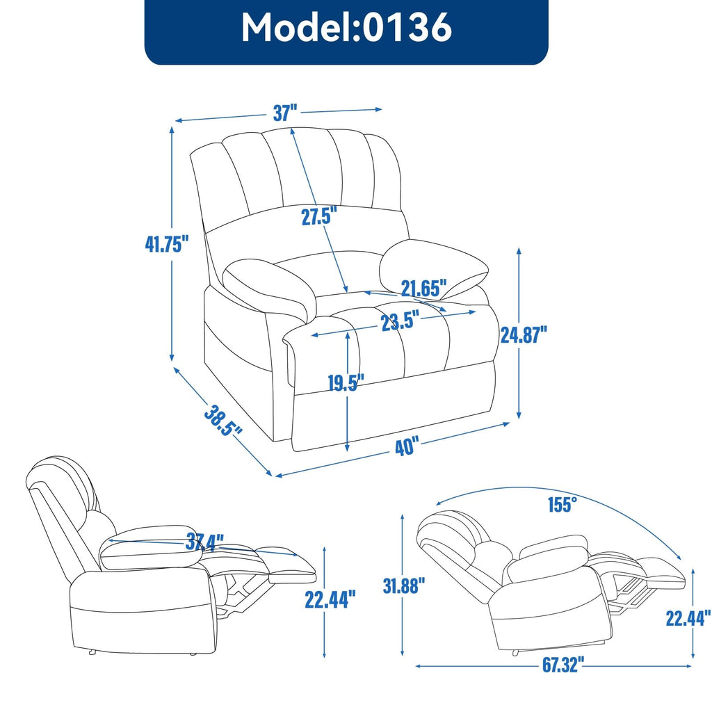 Fauteuil inclinable manuel en velours avec repose-pieds et dossier réglable