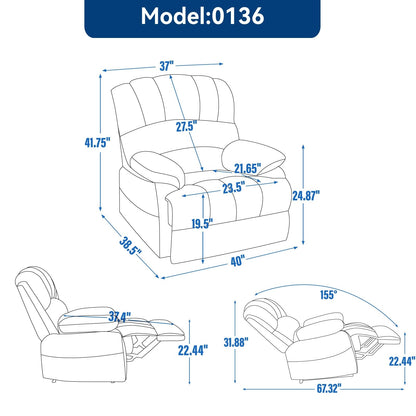 Fauteuil inclinable manuel en velours avec repose-pieds et dossier réglable