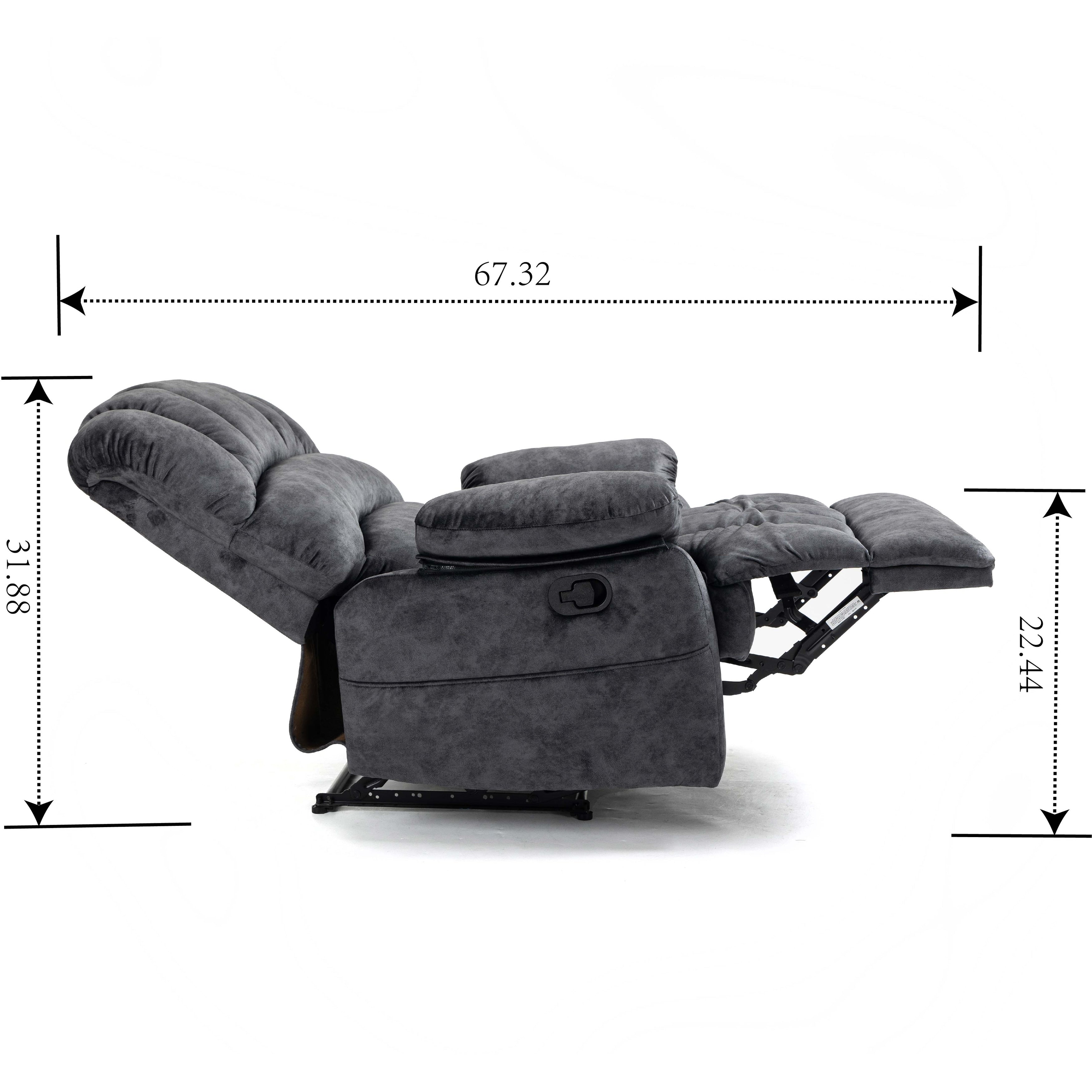 Fauteuil inclinable manuel en velours avec repose-pieds et dossier réglable