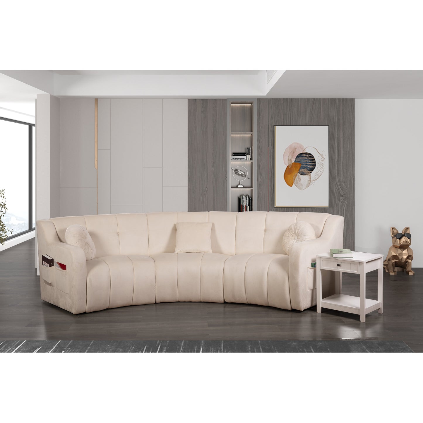Canapé de sol modulaire symétrique incurvé sans pieds en velours - 127
