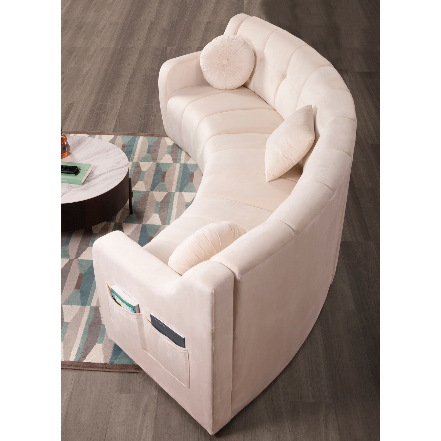 Canapé de sol modulaire symétrique incurvé sans pieds en velours - 127
