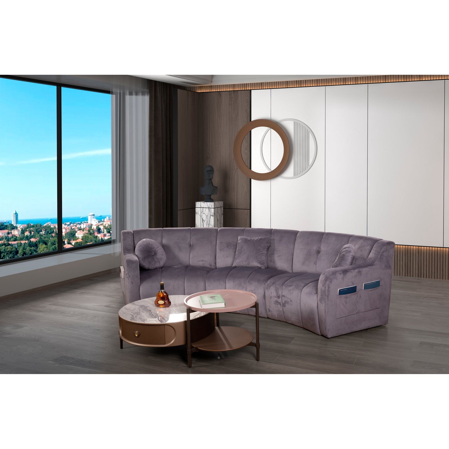 Canapé de sol modulaire symétrique incurvé sans pieds en velours - 127