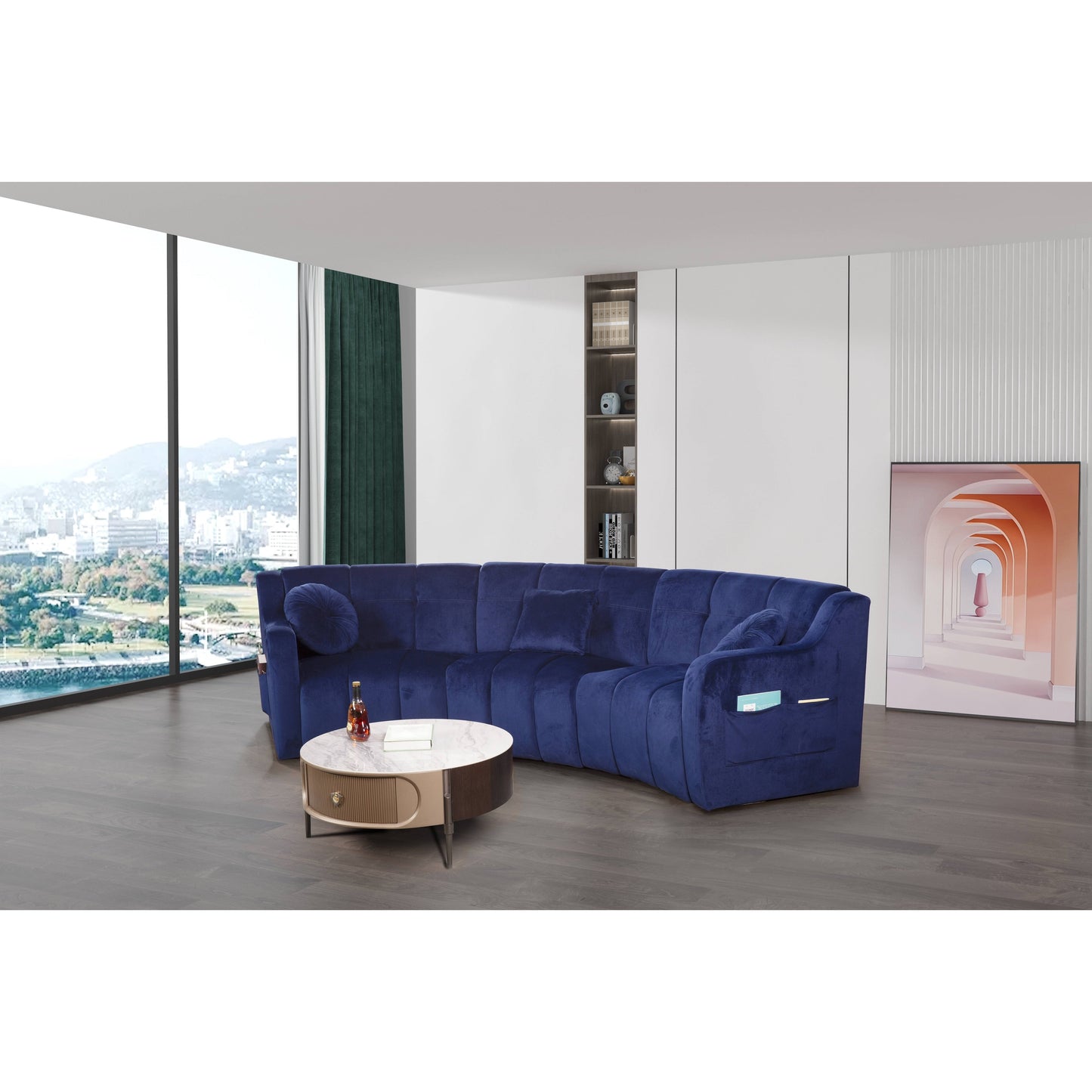 Canapé de sol modulaire symétrique incurvé sans pieds en velours - 127