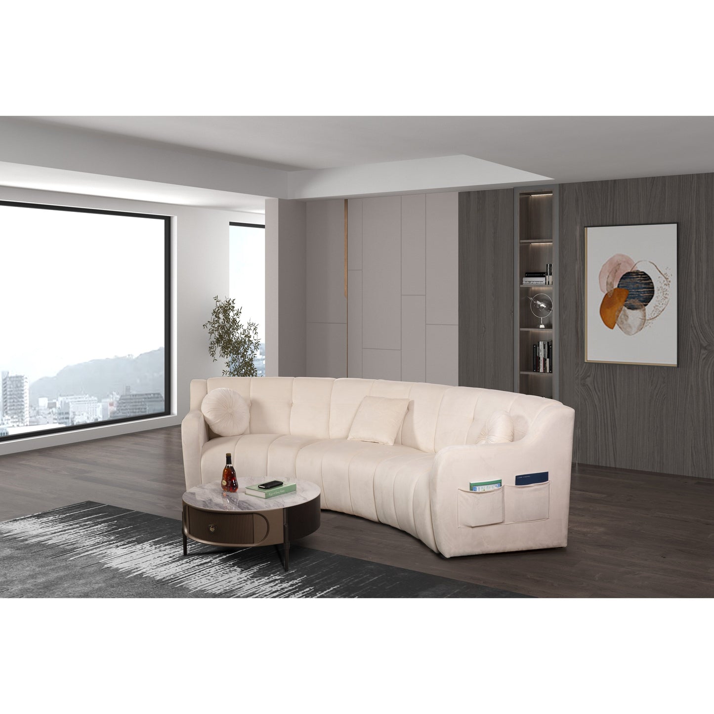 Canapé de sol modulaire symétrique incurvé sans pieds en velours - 127