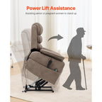 Fauteuil inclinable électrique en velours, double moteur, chauffage, massage et chargeur sans fil