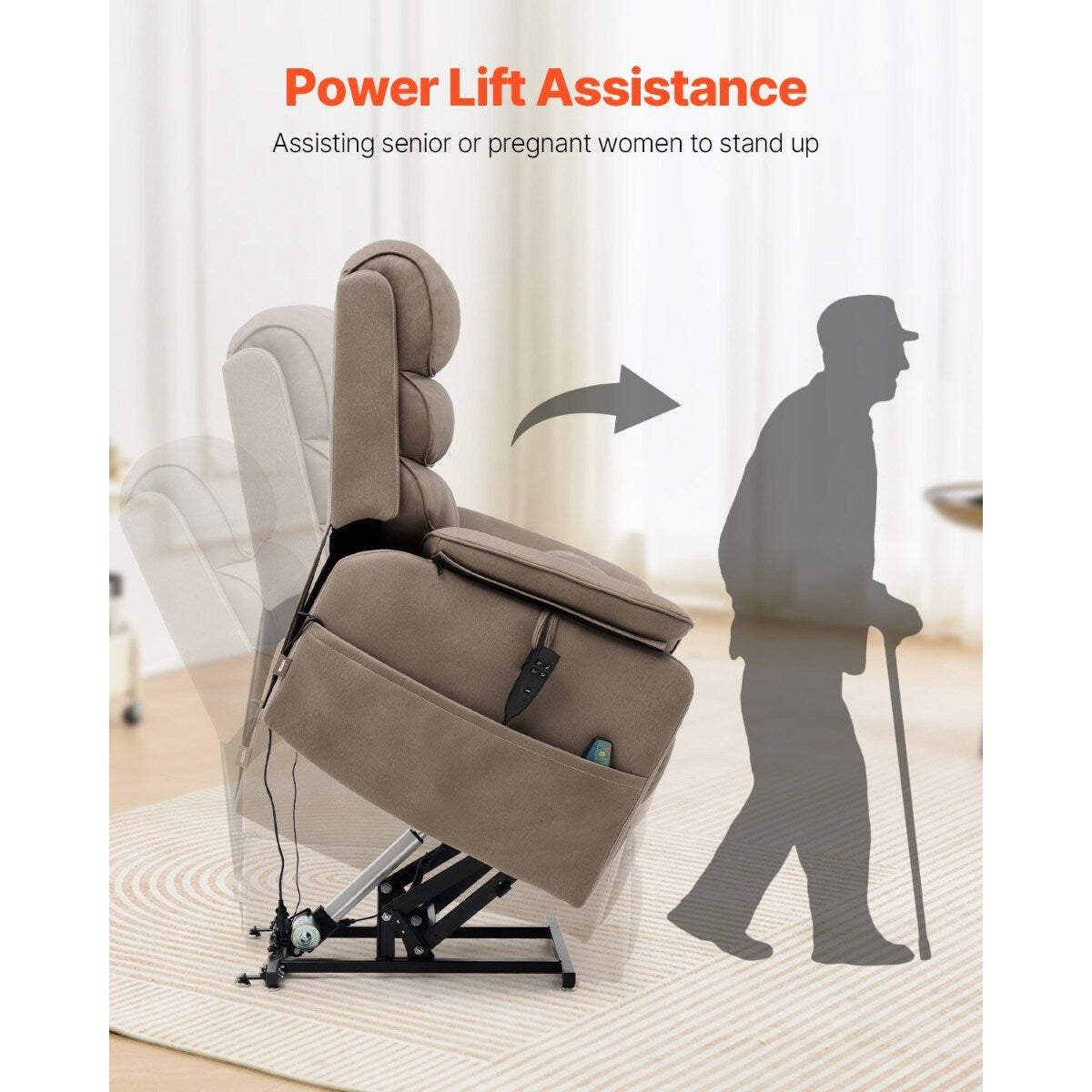 Fauteuil inclinable électrique en velours, double moteur, chauffage, massage et chargeur sans fil