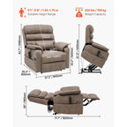 Fauteuil inclinable électrique en velours, double moteur, chauffage, massage et chargeur sans fil